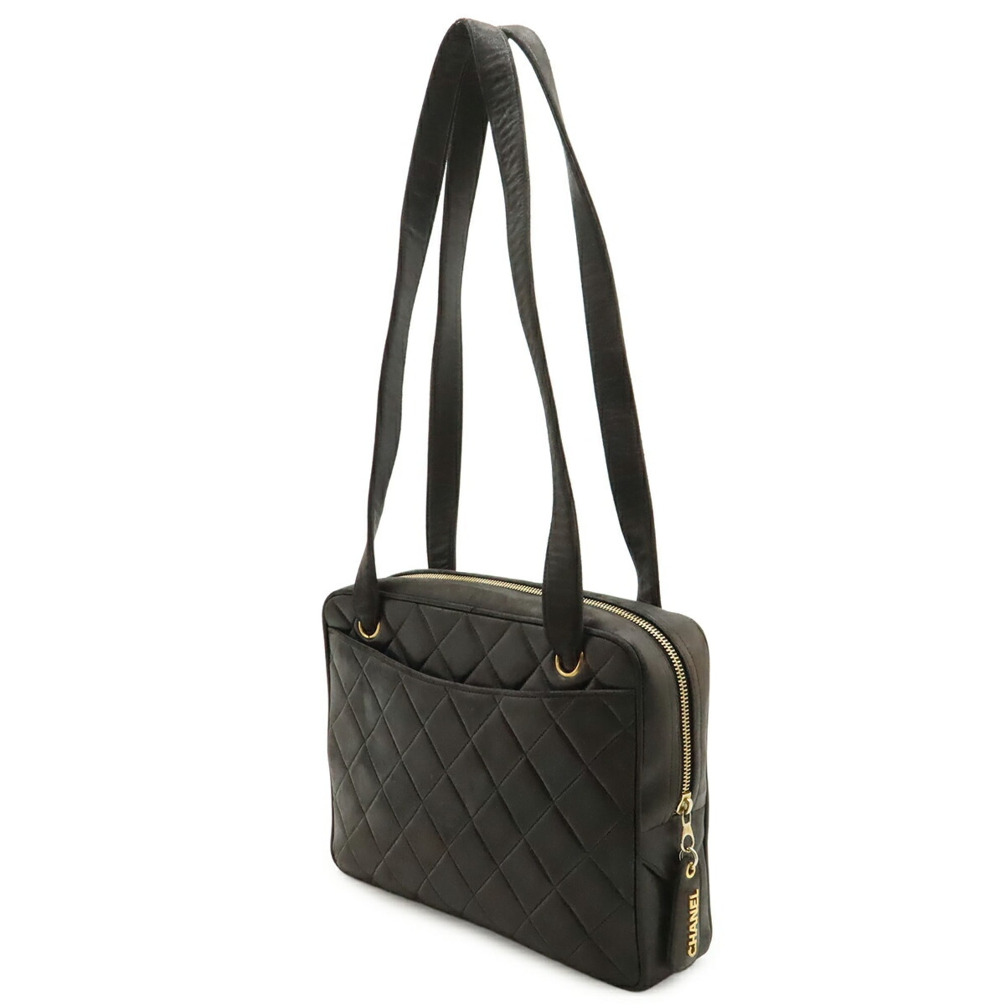 Chanel Matelasse Black Leather Shoulder Bag Tote Bag (Pre-Owned)
