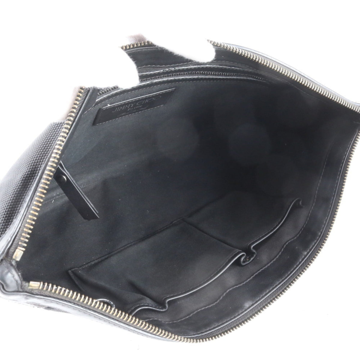 Jimmy Choo Black Leather Coated Canvas Clutch Bag (Pre-Owned)