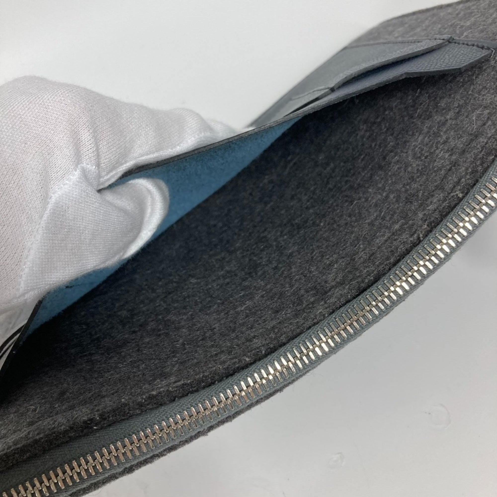 Hermes Bicolor Gray Navy Felt Leather Clutch Bag Pouch (Pre-Owned)