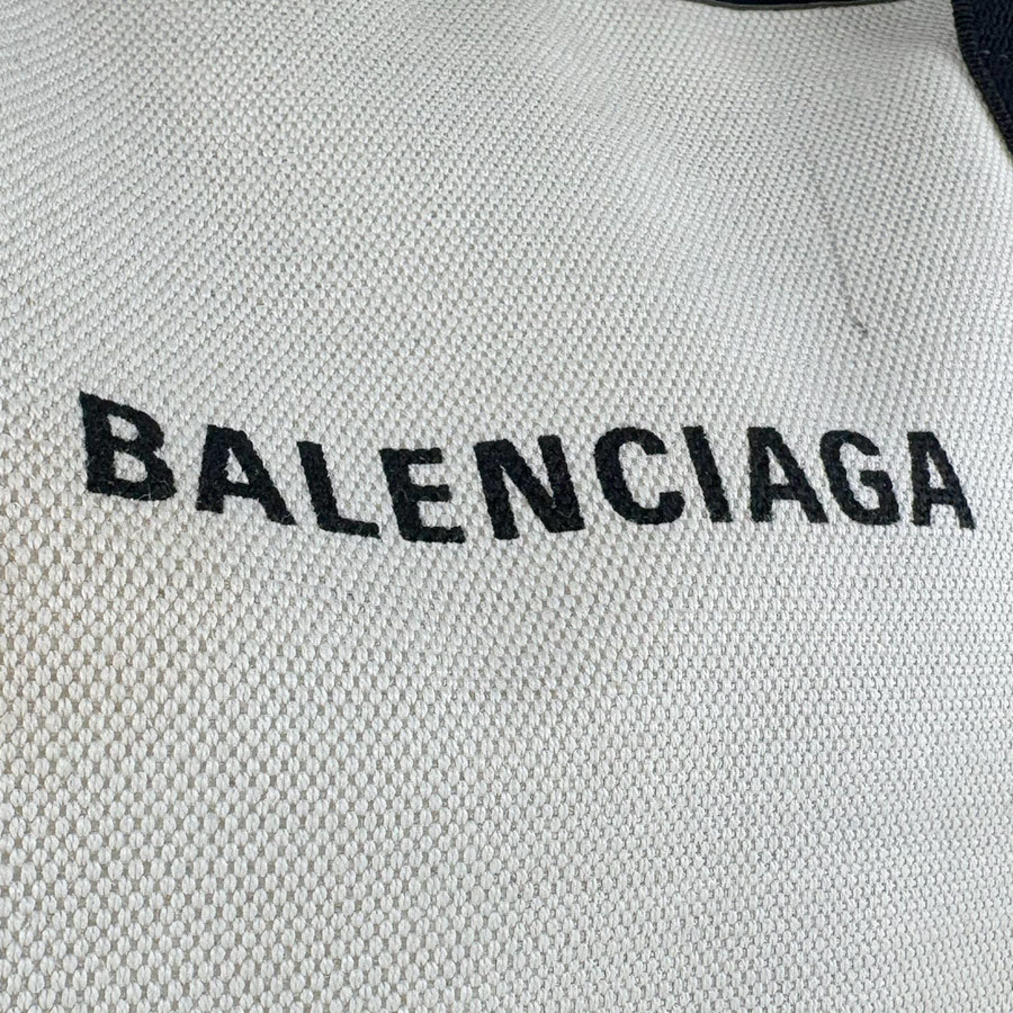 Balenciaga Black Ivory Canvas Leather Handbag Tote Bag (Pre-Owned)