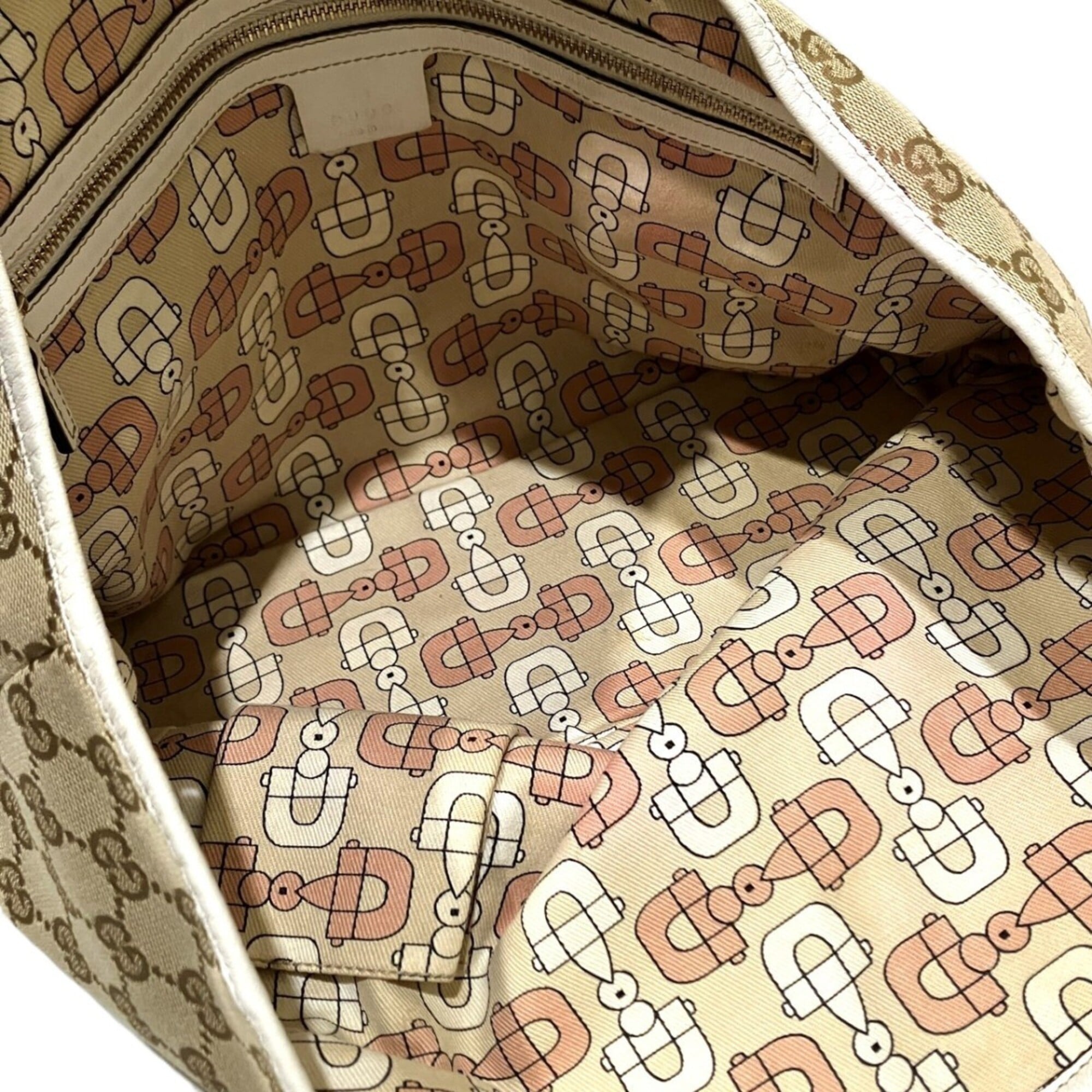 Gucci Sherry Line Beige Gg Canvas Tote Bag (Pre-Owned)