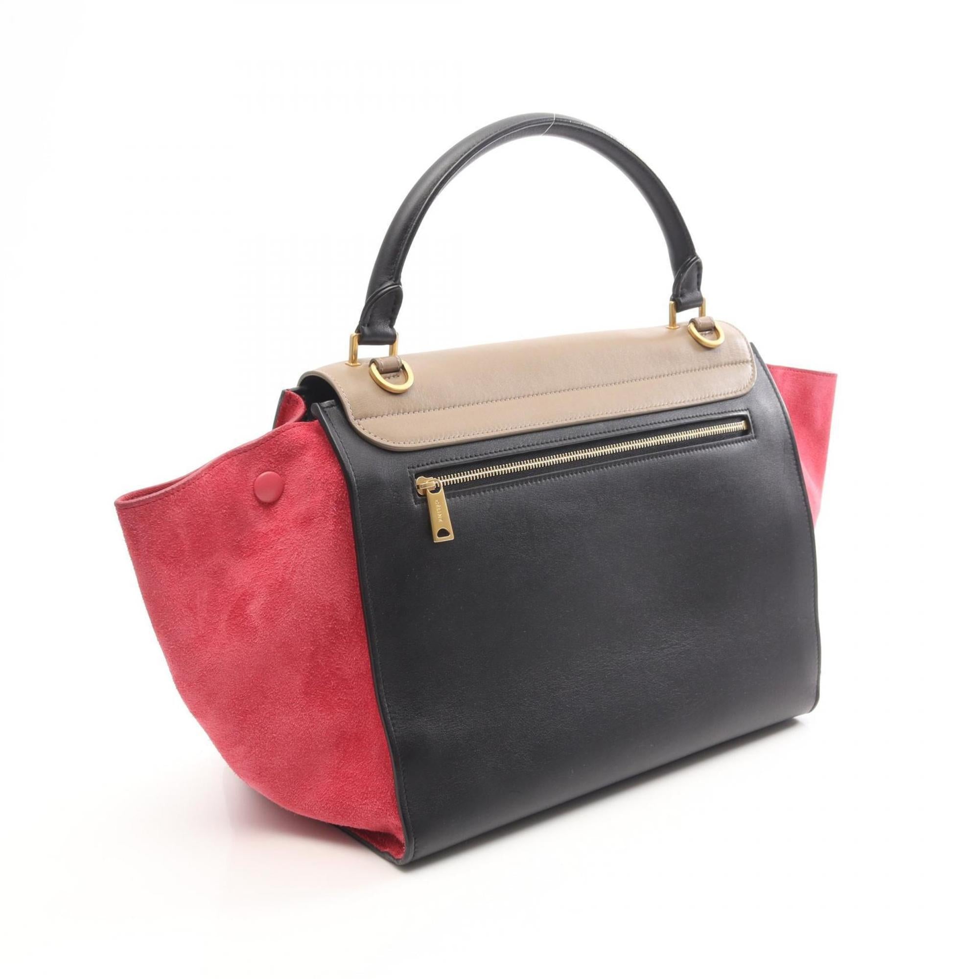 Celine Beige Black Pink Leather Suede Handbag (Pre-Owned)