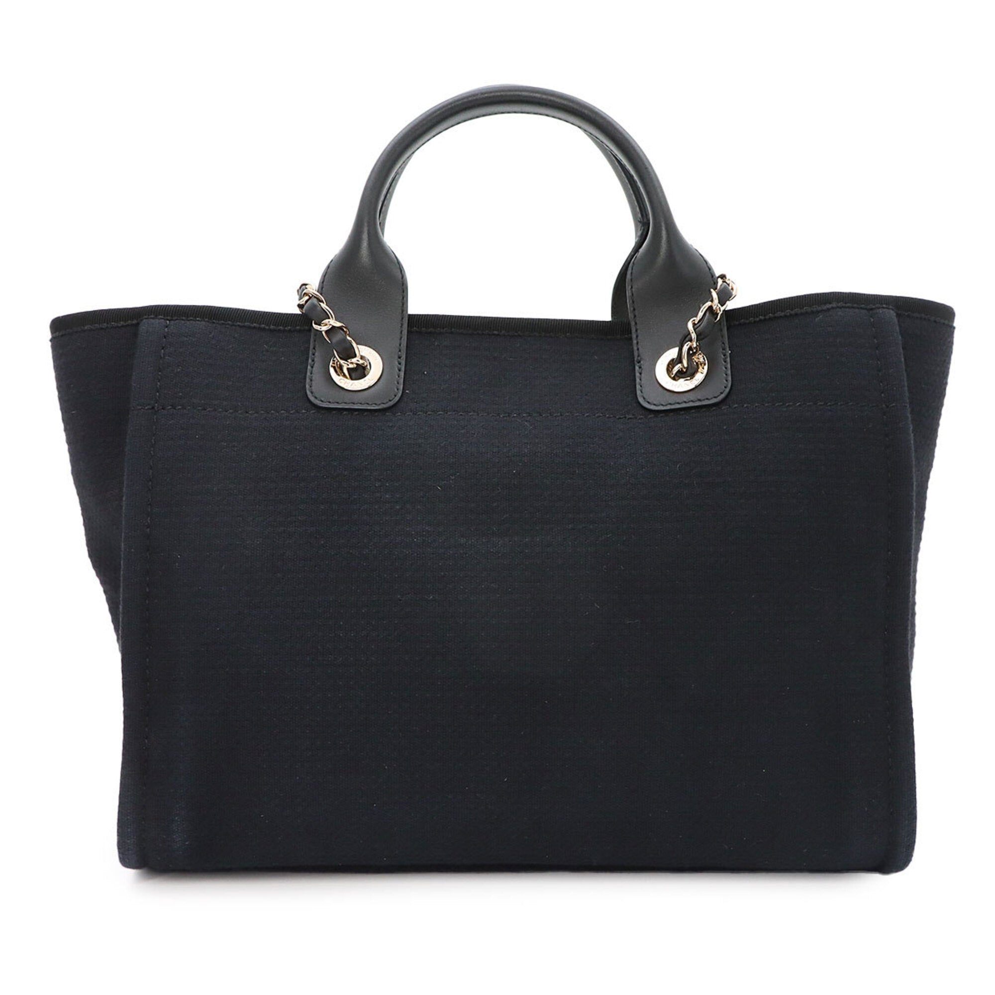 Chanel Black Canvas Leather Handbag Tote Bag (Pre-Owned)