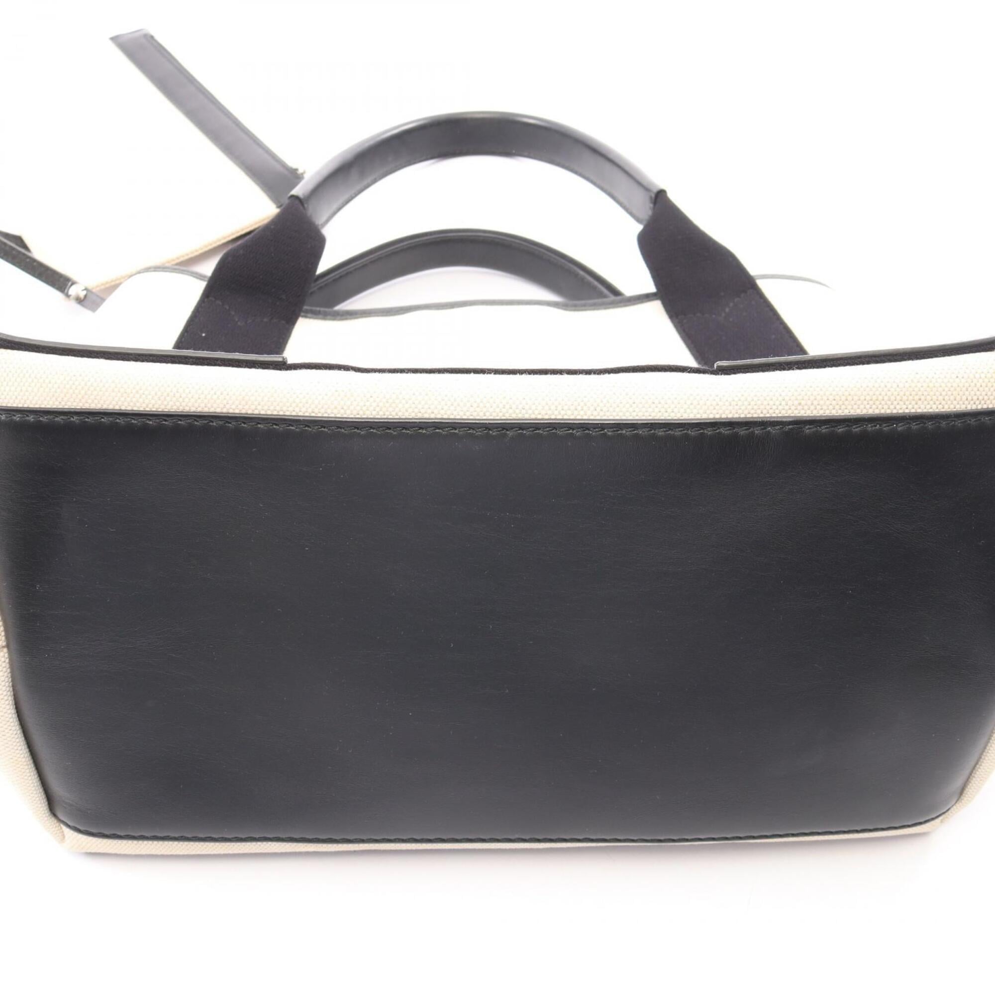 Balenciaga Black Ivory Canvas Leather Handbag Pouch Tote Bag (Pre-Owned)