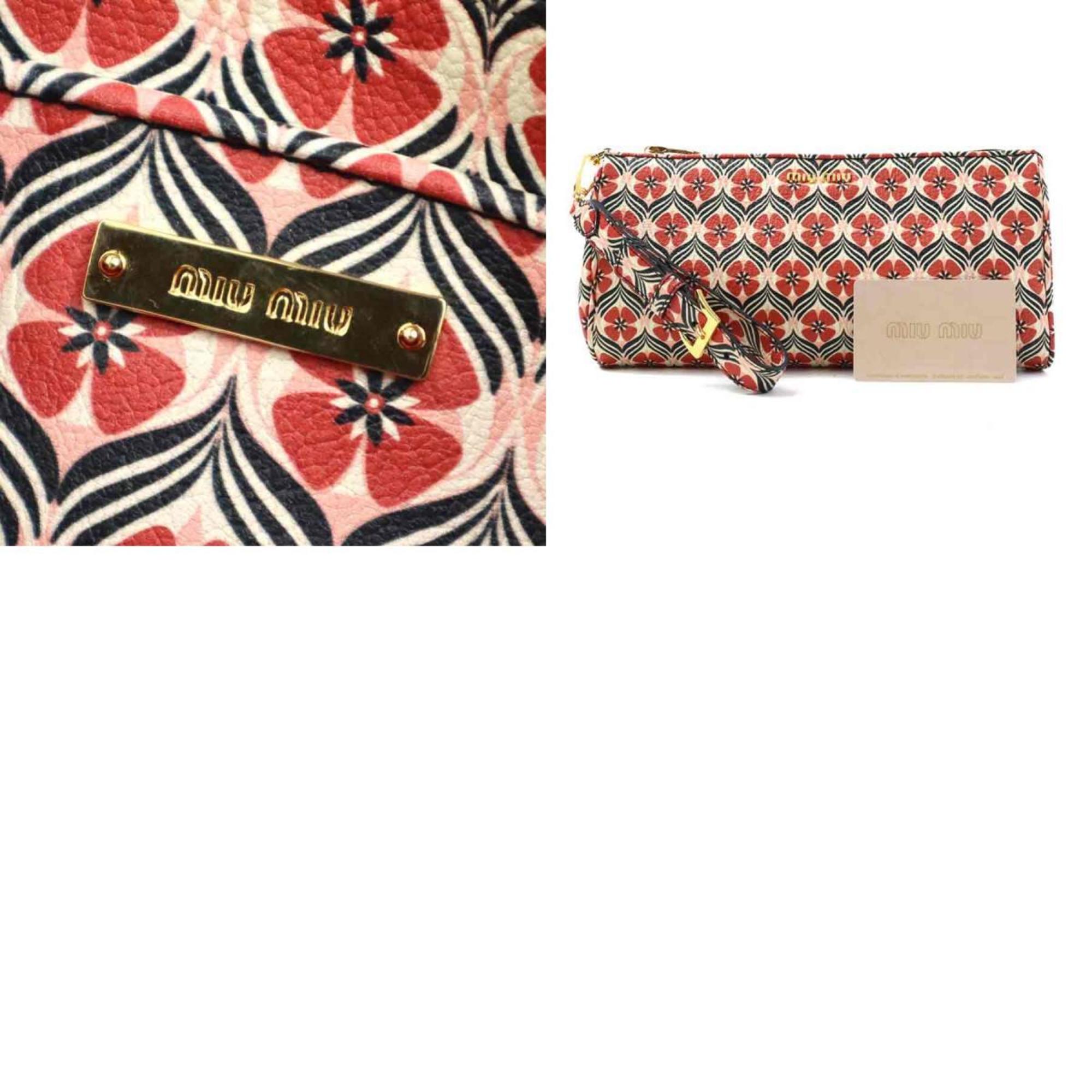 Miu Miu Multi-Color Red Color Leather Clutch Bag (Pre-Owned)