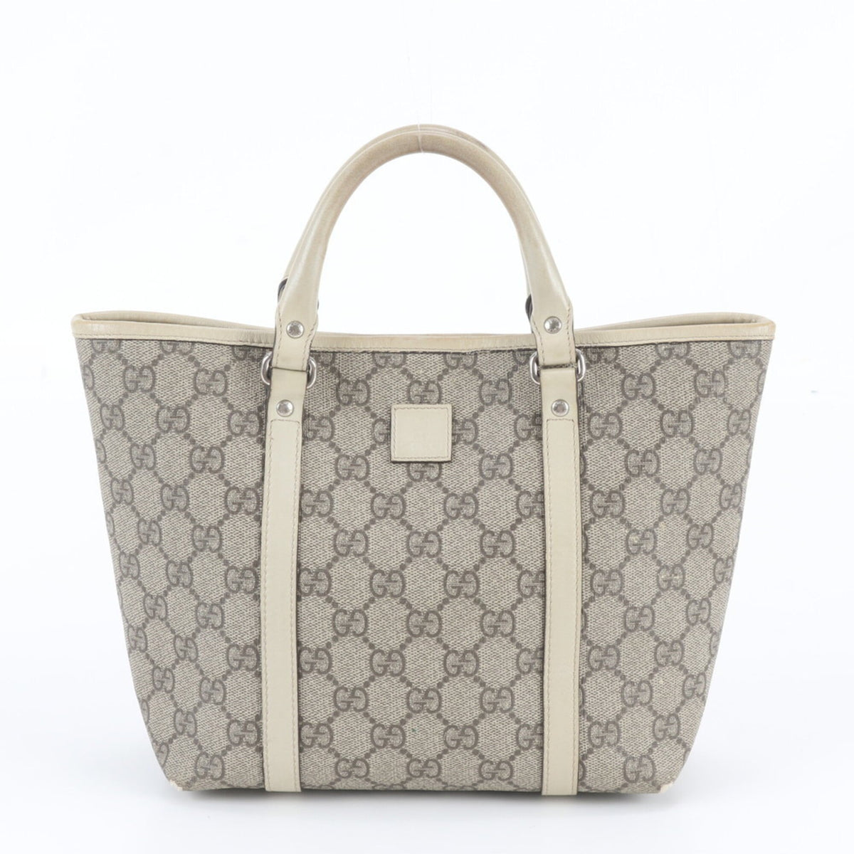 Gucci Beige Leather Coated Canvas Handbag Tote Bag (Pre-Owned)