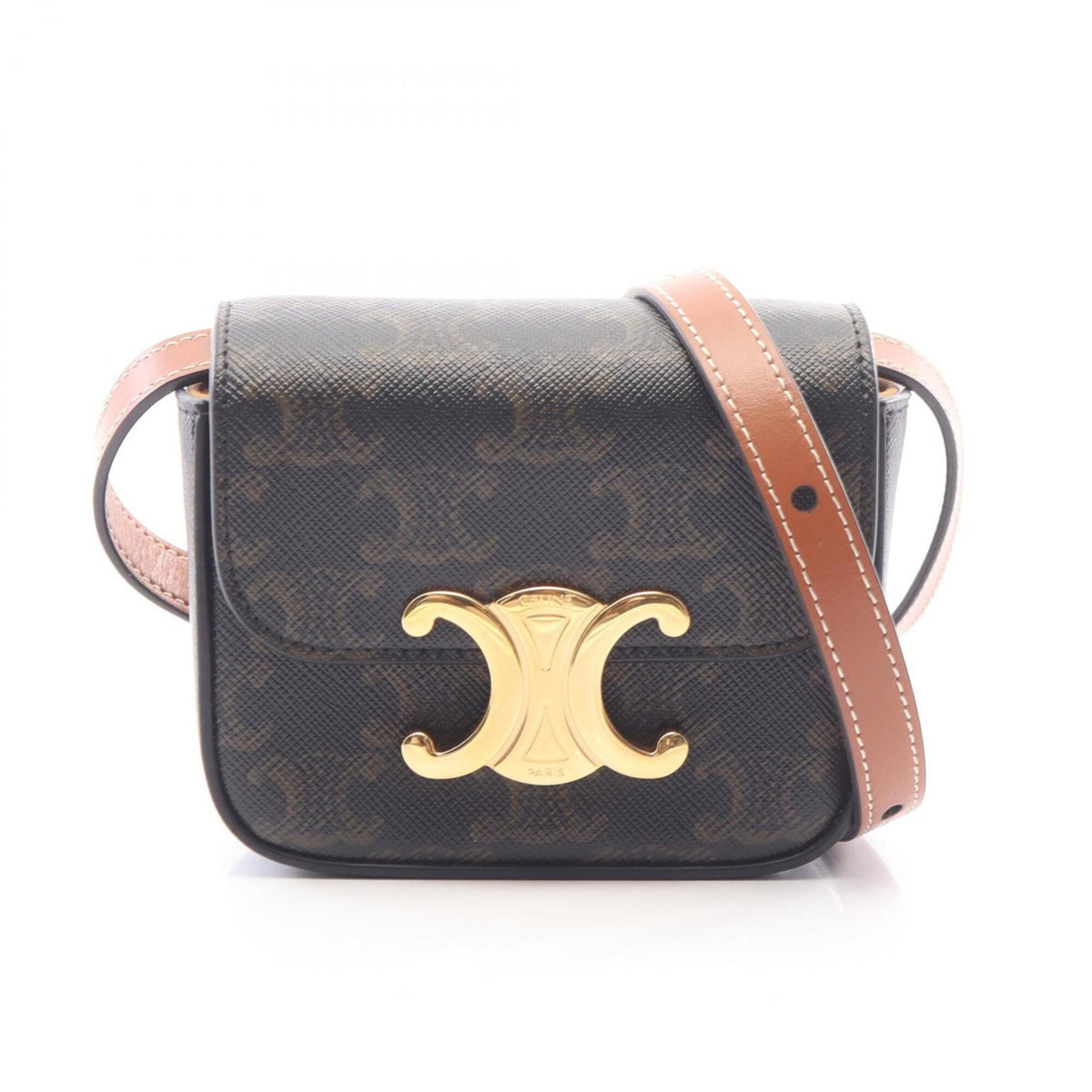Celine Black Brown Coated Canvas Leather Handbag Shoulder Bag (Pre-Owned)