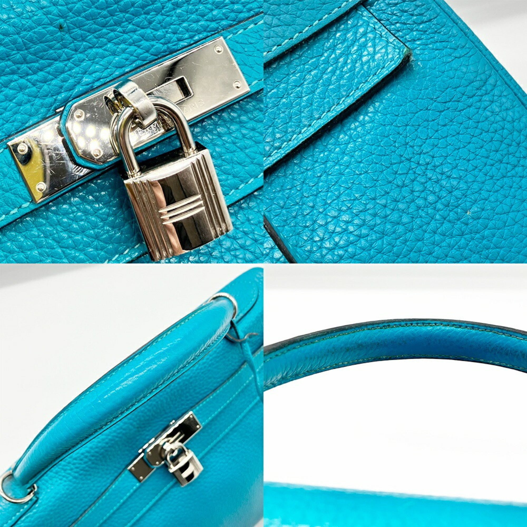 Hermes Kelly Turquoise Blue Taurillon Clemence Leather Handbag Shoulder Bag (Pre-Owned)