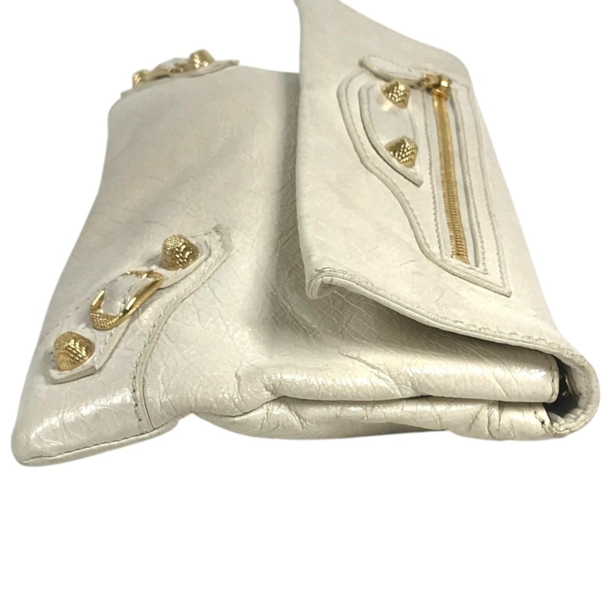 Balenciaga Gold White Leather Clutch Bag Handbag Pouch (Pre-Owned)