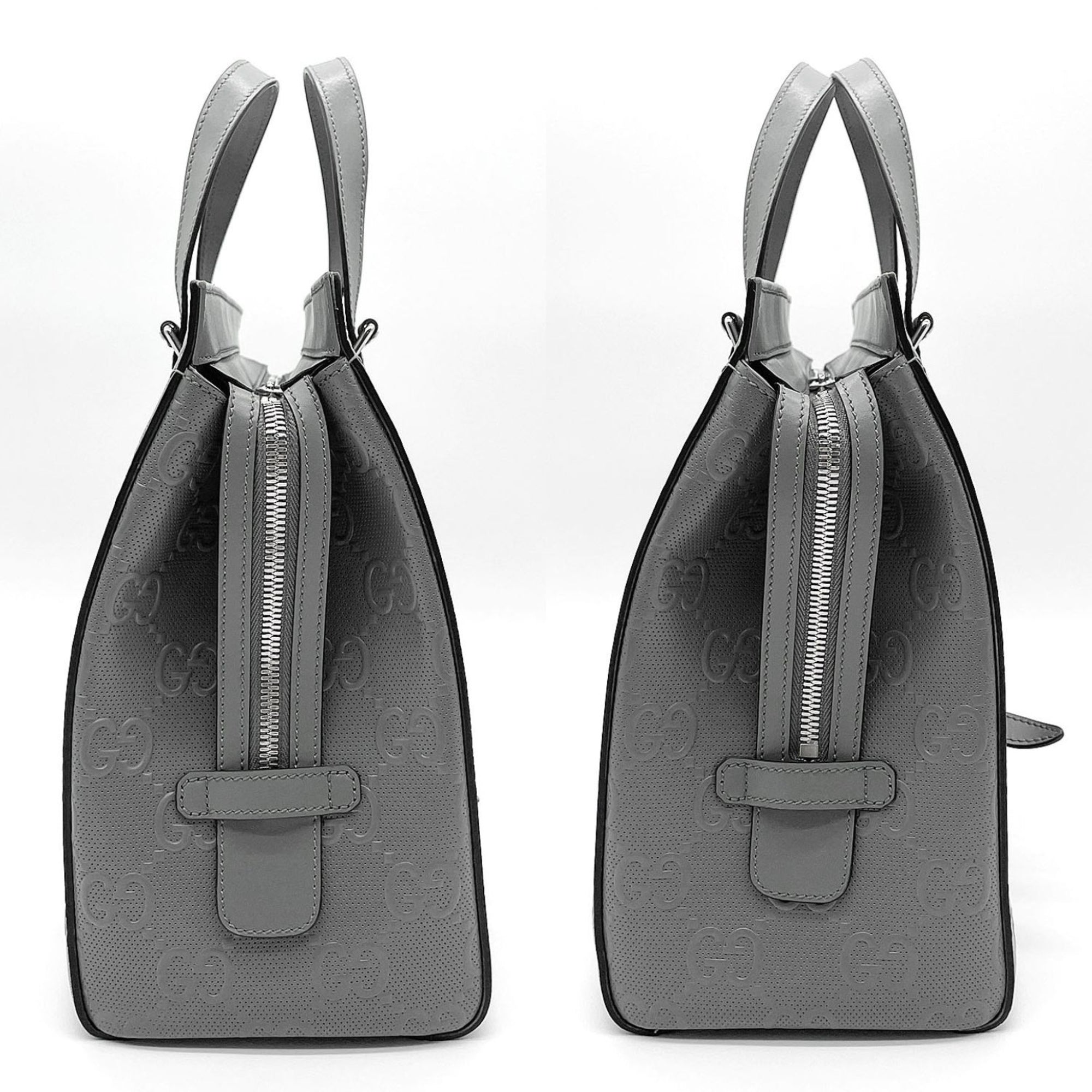 Gucci Gray Leather Canvas Gg Canvas Handbag Tote Bag (Pre-Owned)