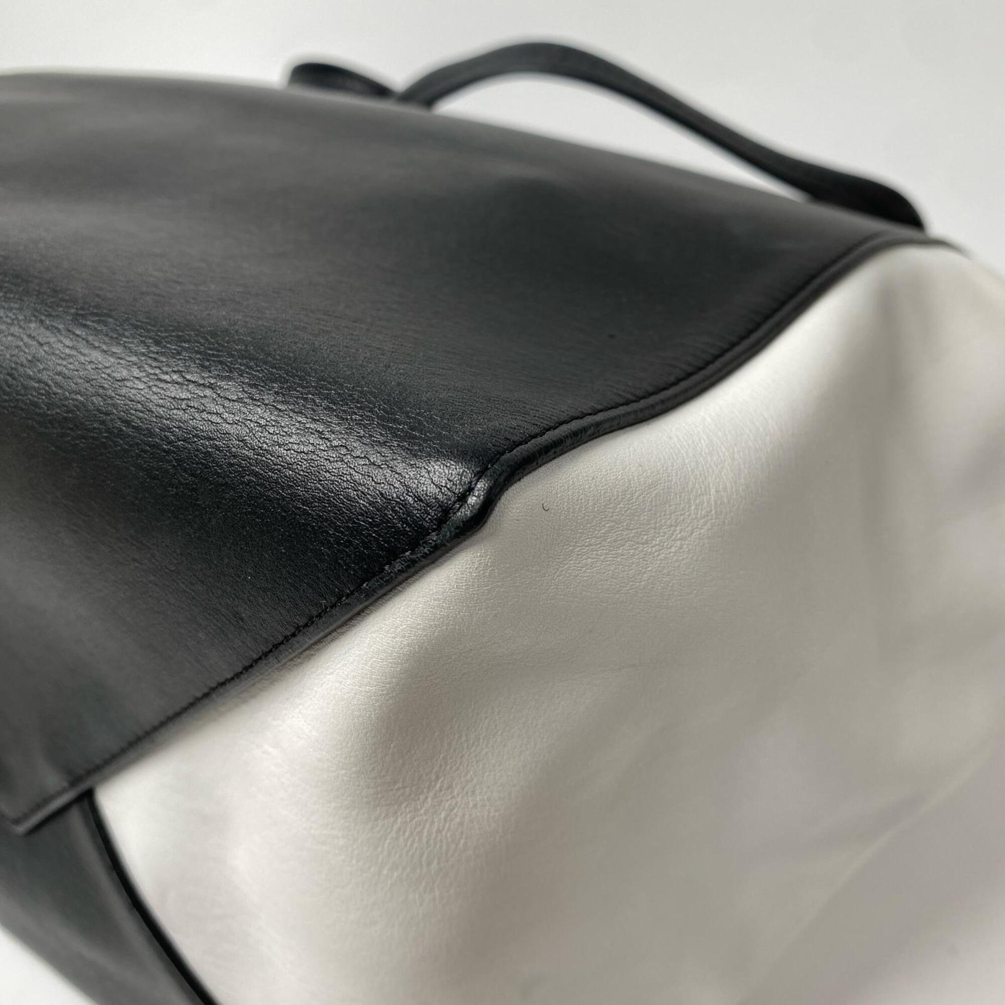 Celine Black White Leather Pouch Tote Bag (Pre-Owned)