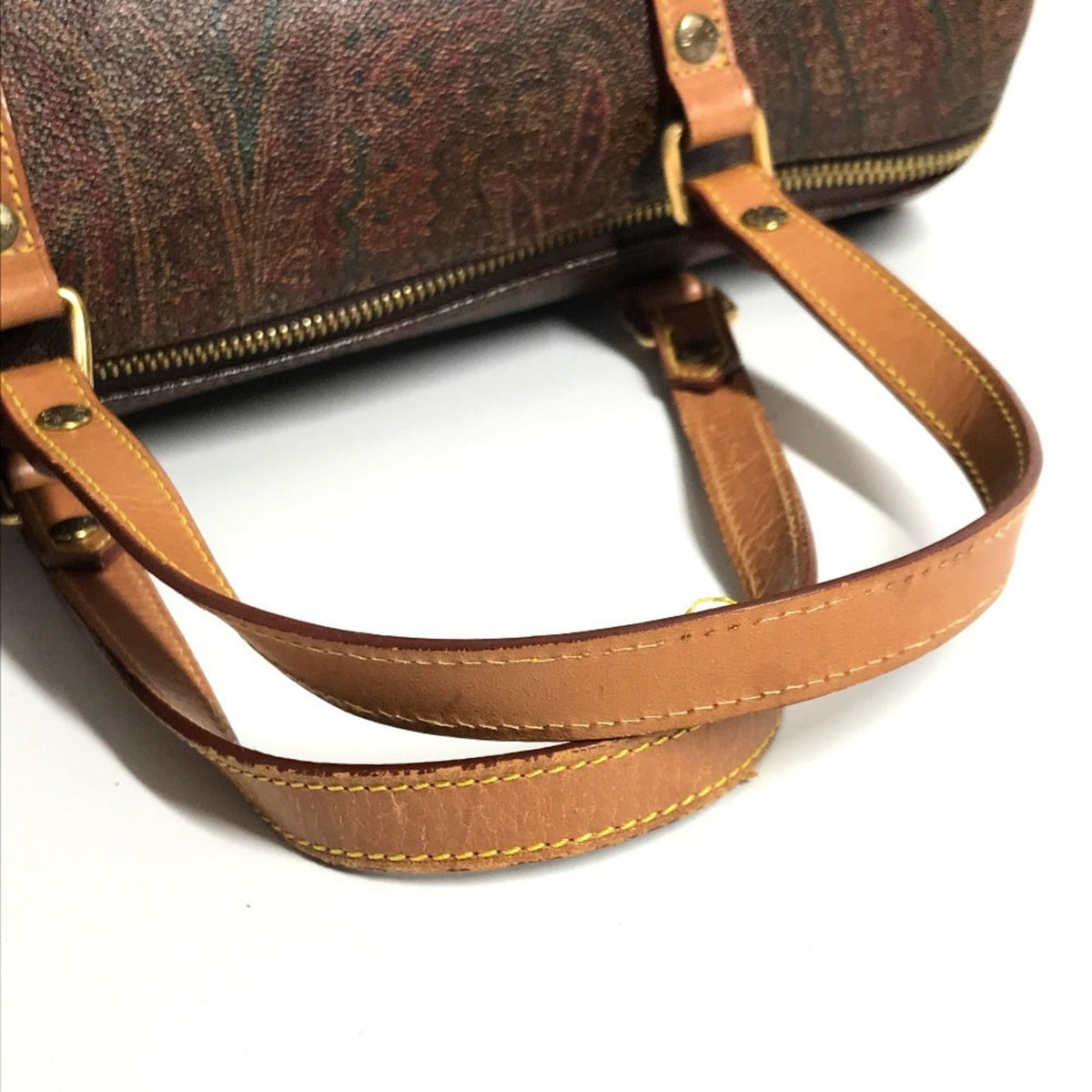 Etro Red Color Leather Canvas Boston Bag Handbag Tote Bag (Pre-Owned)