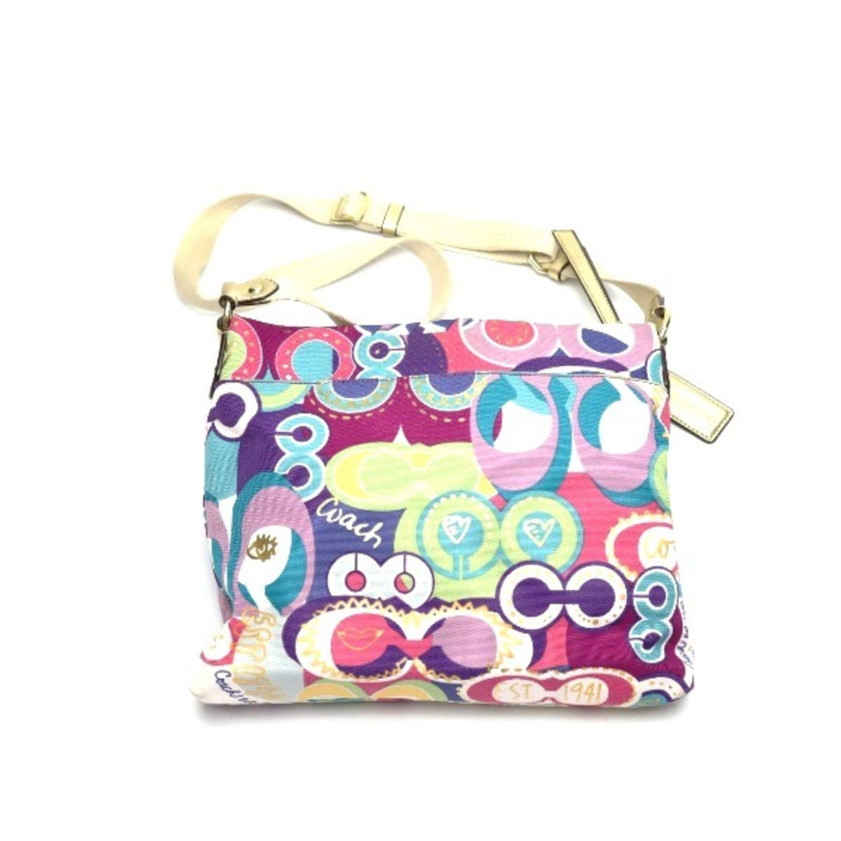 Coach Signature Multi-Color Canvas Leather Shoulder Bag (Pre-Owned)