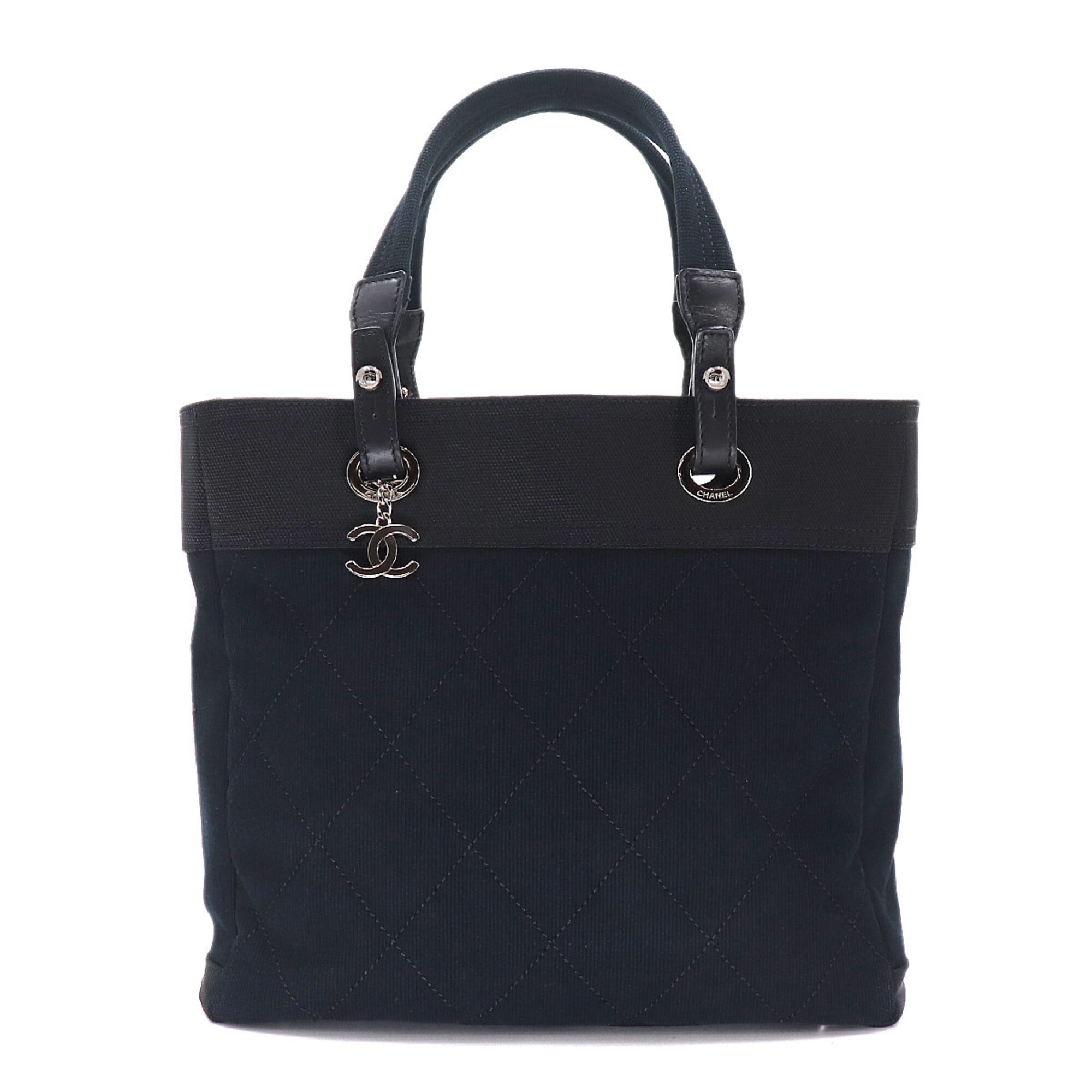 Chanel Black Canvas Handbag Tote Bag (Pre-Owned)