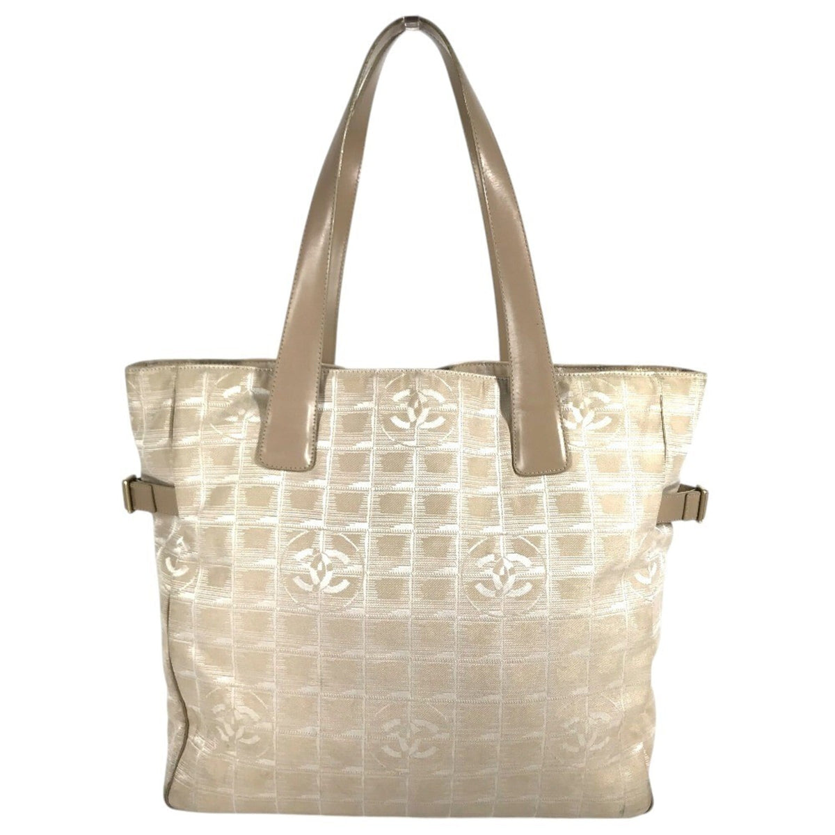 Chanel New Travel Line Beige Nylon Leather Tote Bag (Pre-Owned)