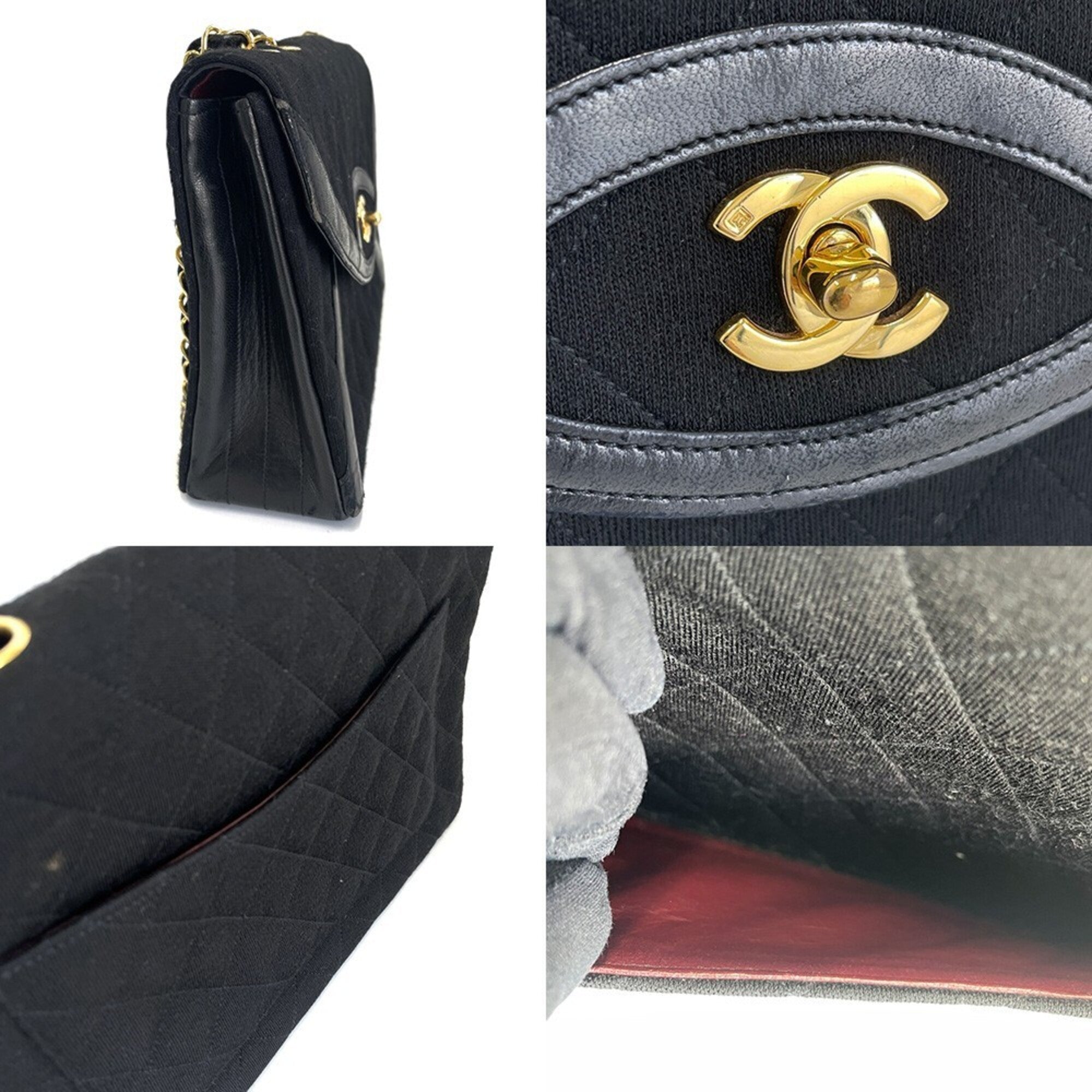 Chanel Matelasse Black Cotton Leather Shoulder Bag (Pre-Owned)