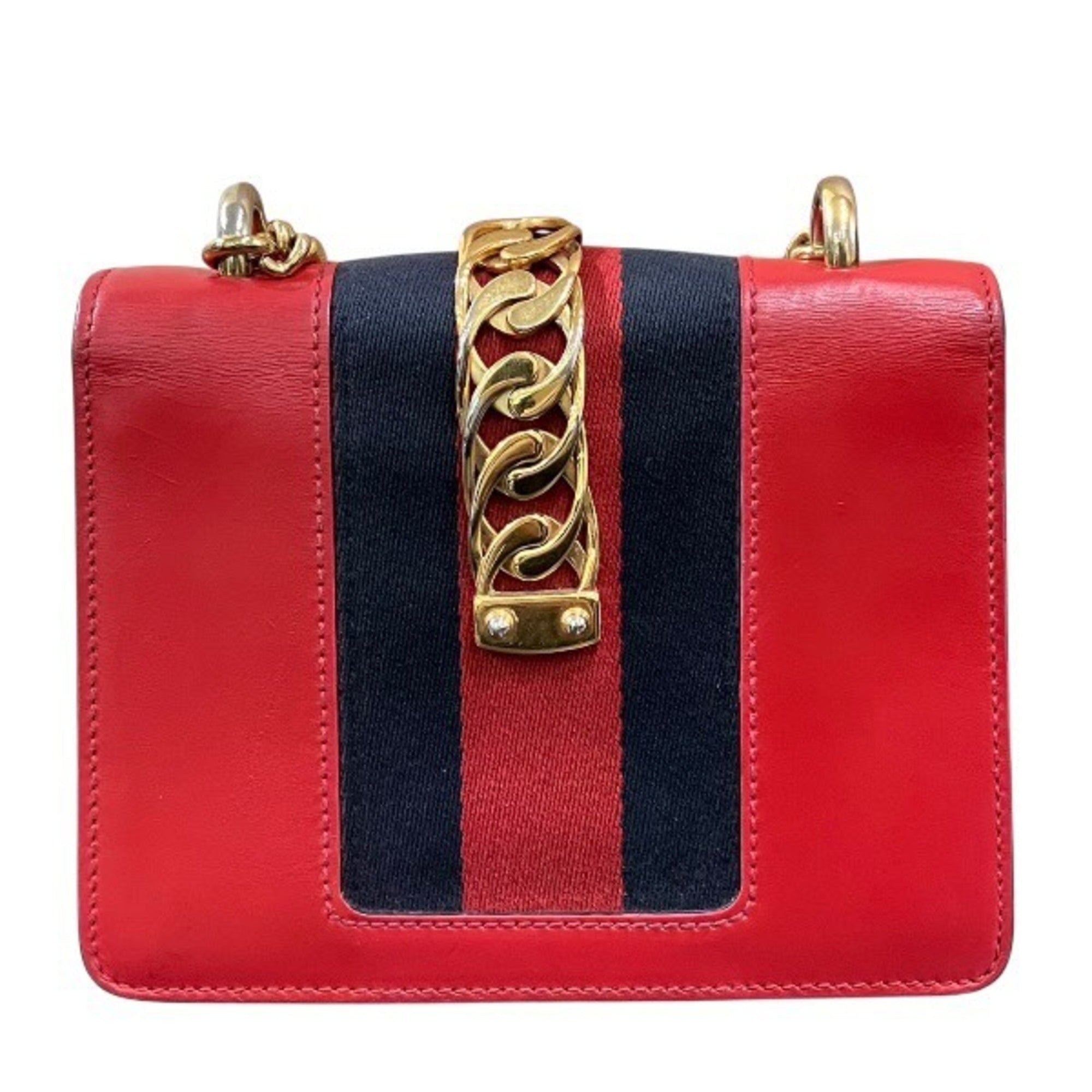 Gucci Sherry Line Red Color Leather Handbag Shoulder Bag (Pre-Owned)