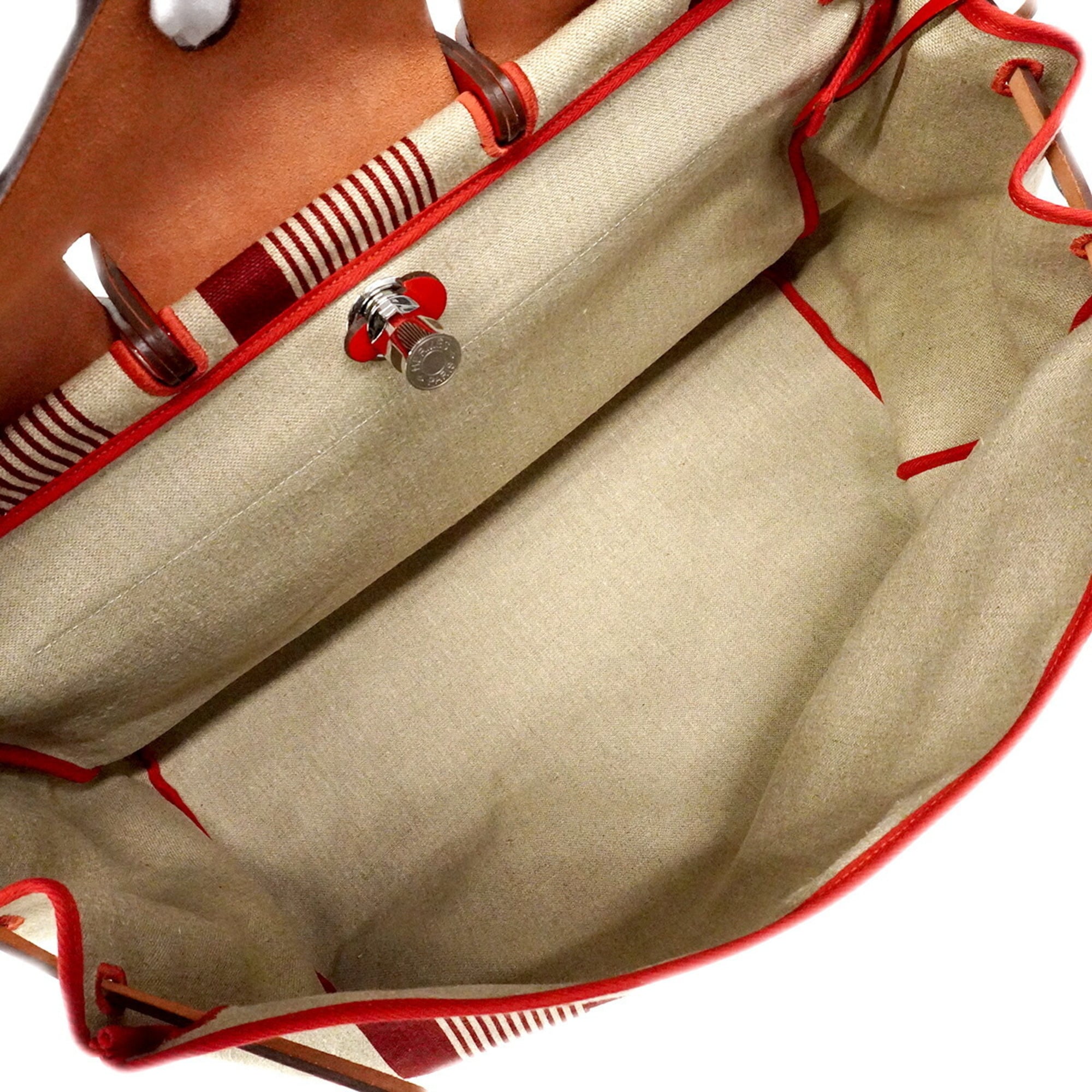 Hermes Red Color Canvas Handbag (Pre-Owned)