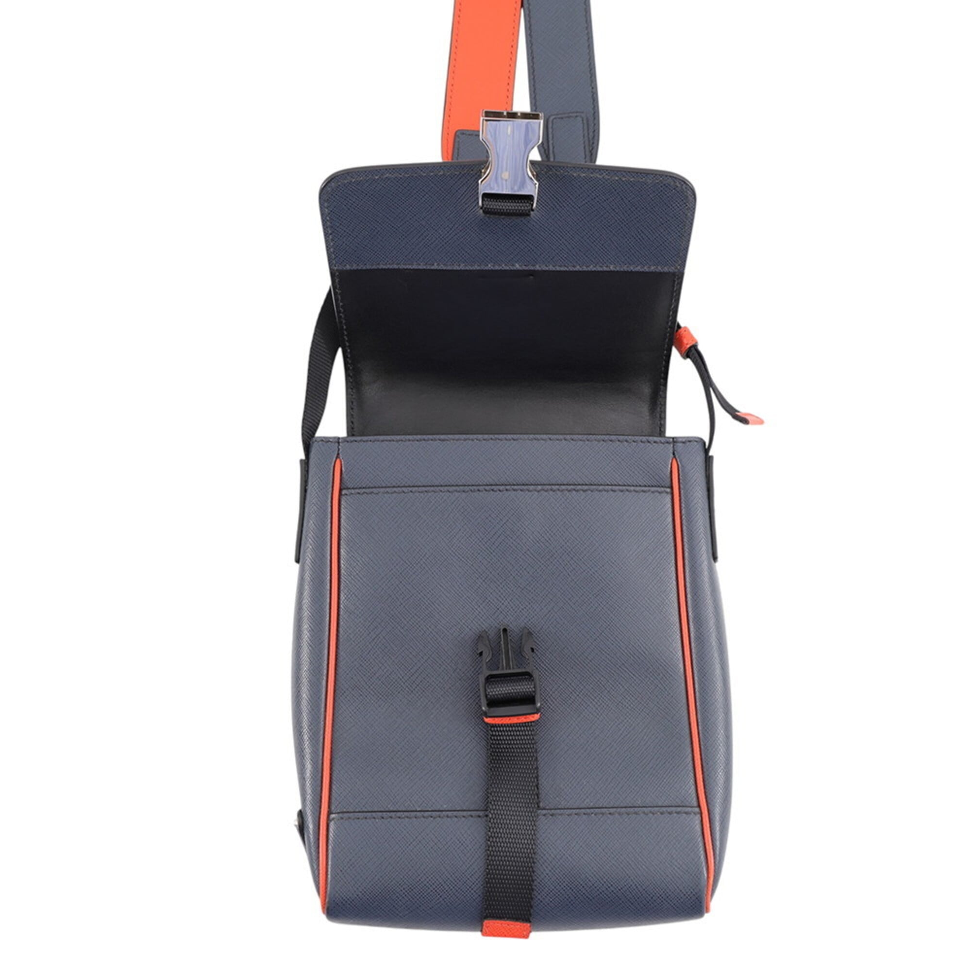 Prada Navy Orange Leather Handbag Shoulder Bag (Pre-Owned)