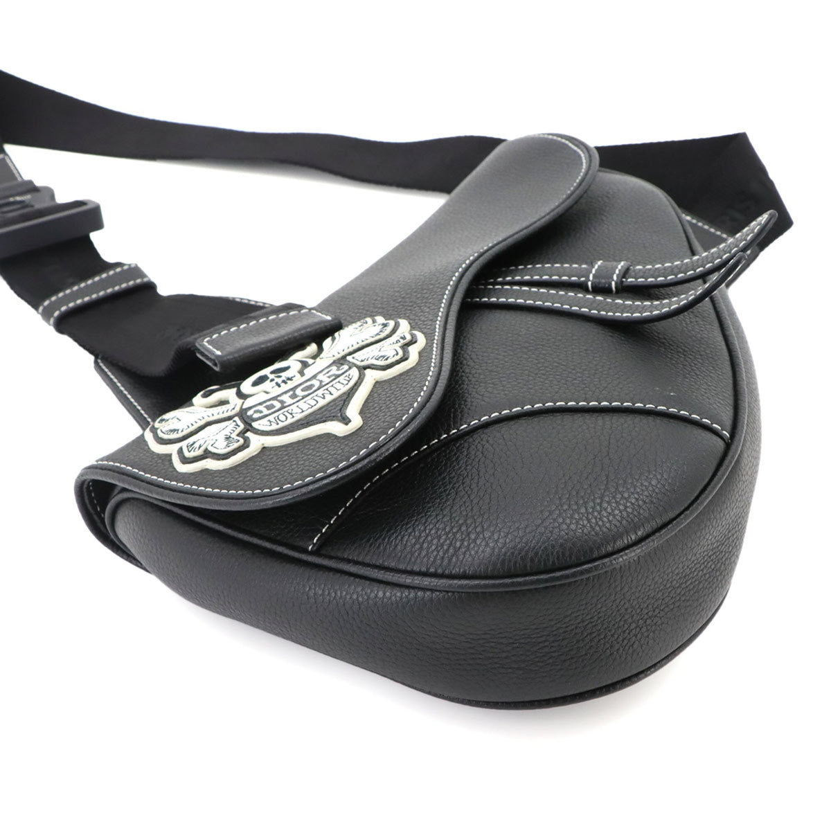 Christian Dior Black Leather Handbag Saddle Bag Shoulder Bag (Pre-Owned)