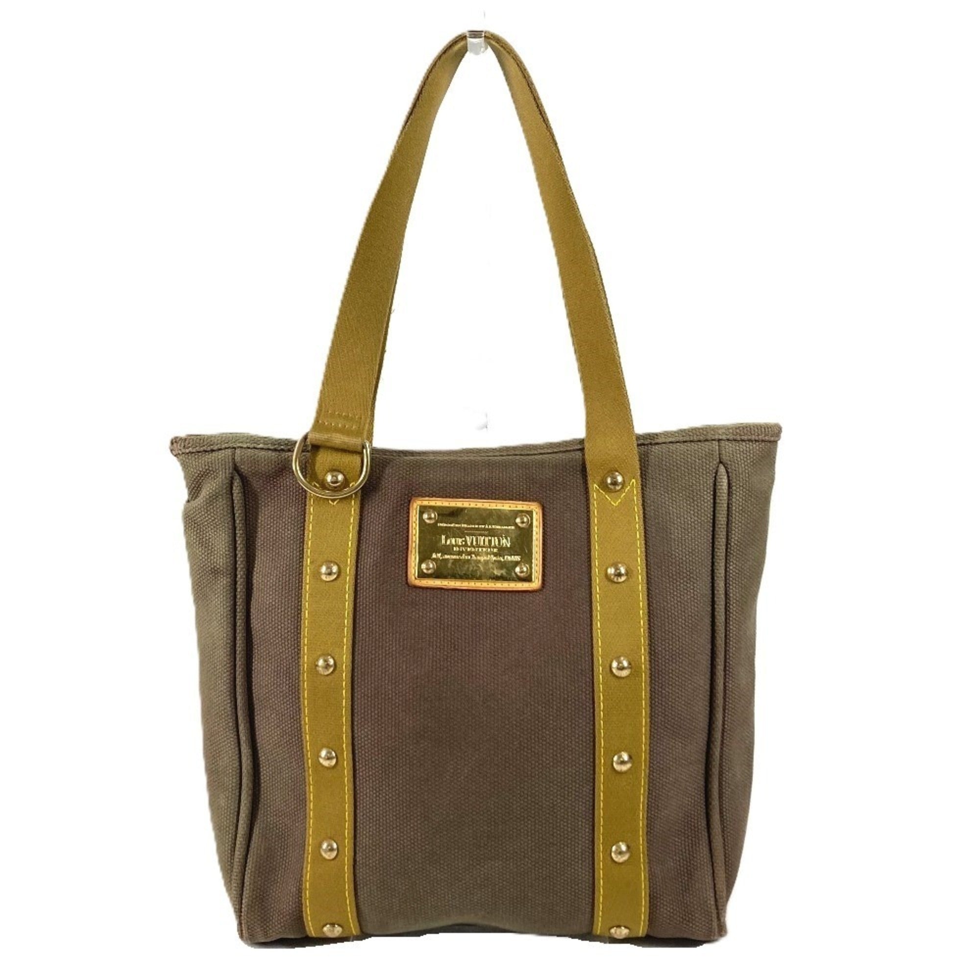 Louis Vuitton Khaki Cotton Shoulder Bag Tote Bag (Pre-Owned)