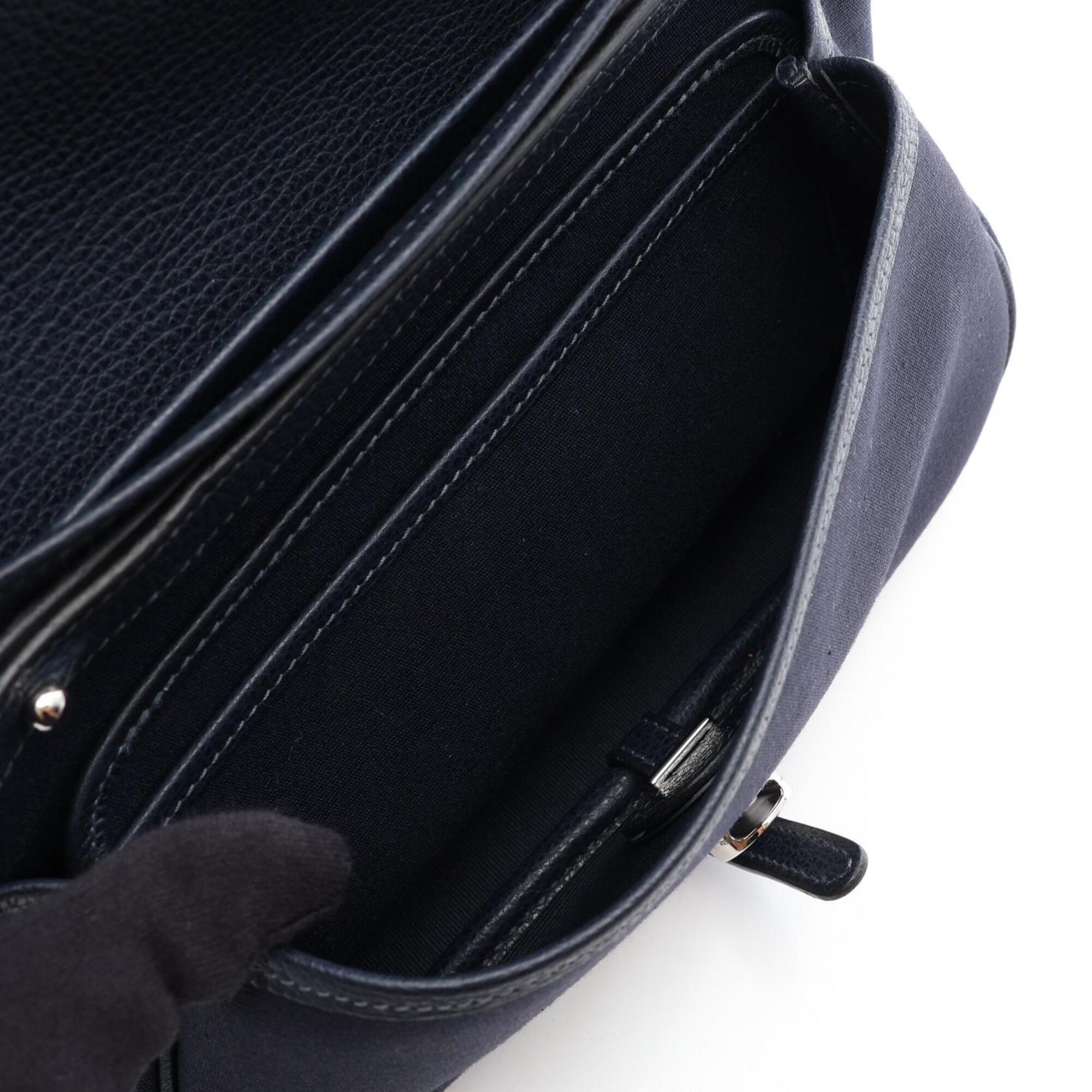 Hermes Blue Indigo Navy Vache Liegee Leather Toile Officier Handbag Shoulder Bag (Pre-Owned)