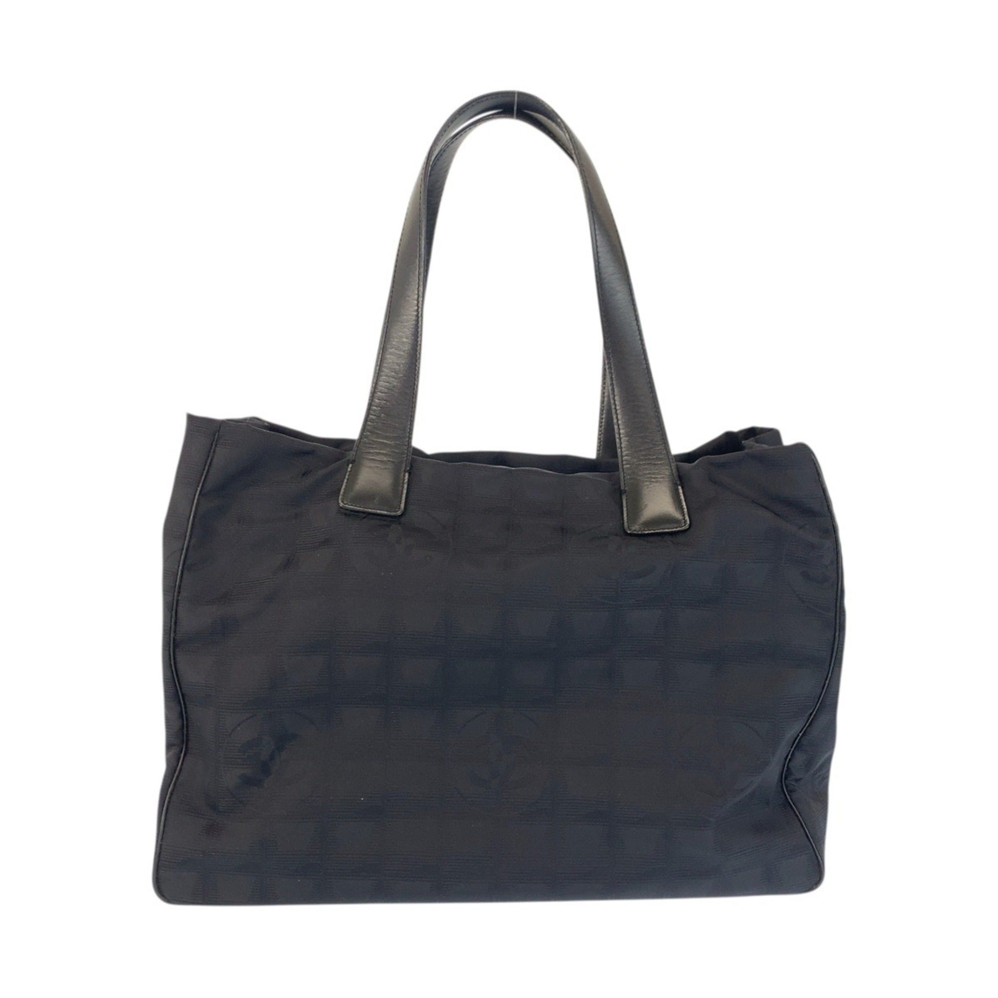 Chanel Black Nylon Leather Shoulder Bag Tote Bag (Pre-Owned)