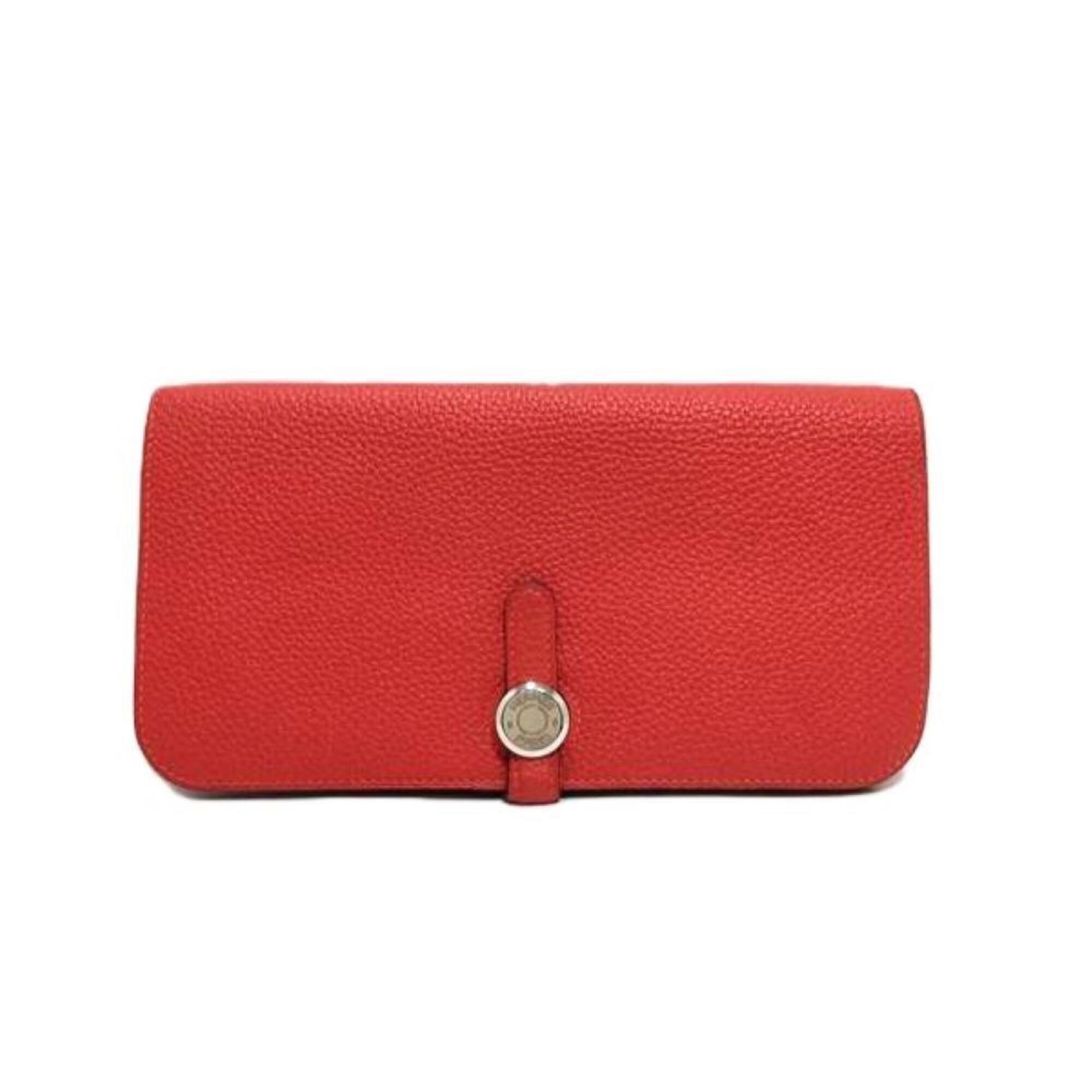 Hermes Red Color Vermilion Togo Leather Long Wallet (Bi-Fold) (Pre-Owned)