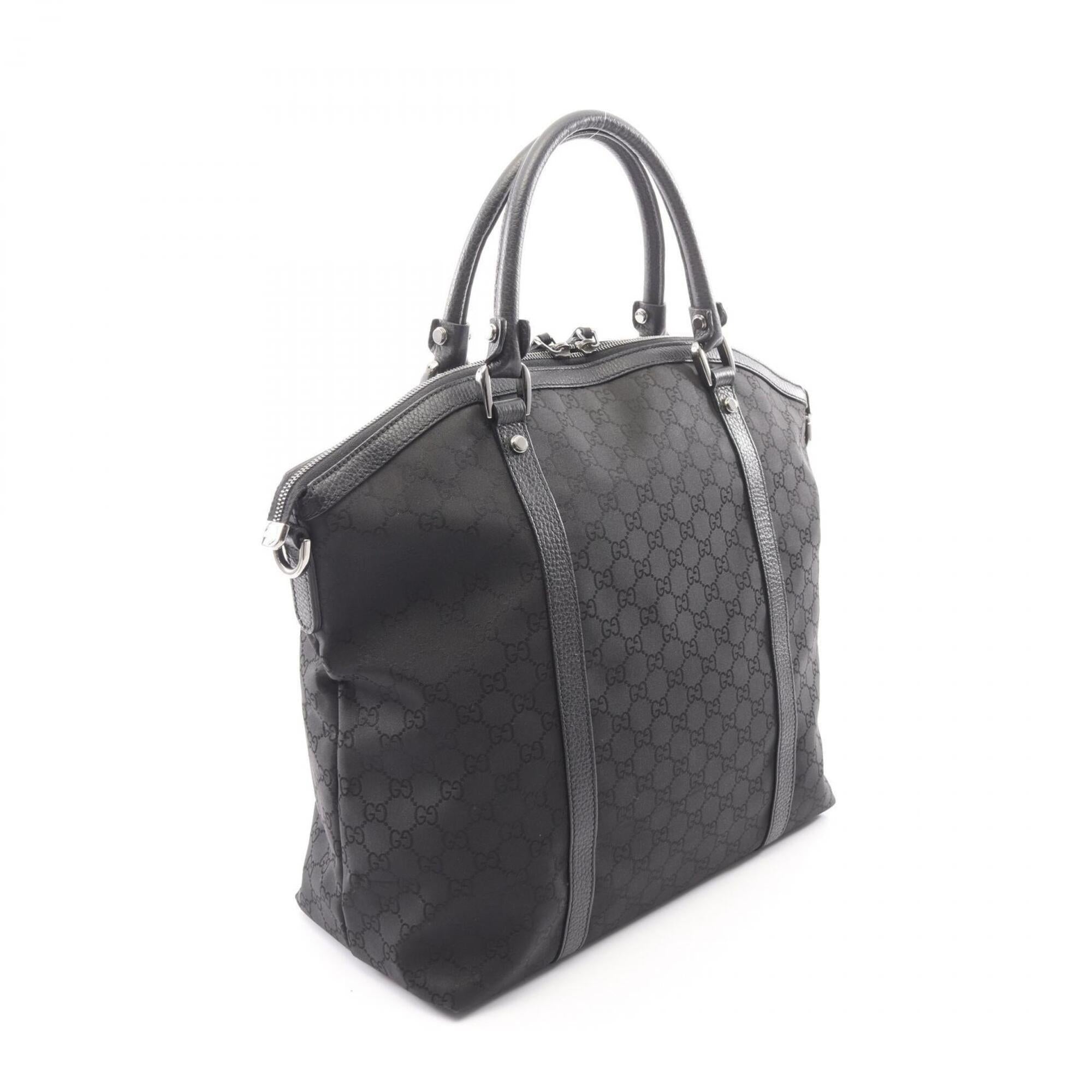 Gucci Black Leather Nylon Canvas Handbag Tote Bag (Pre-Owned)