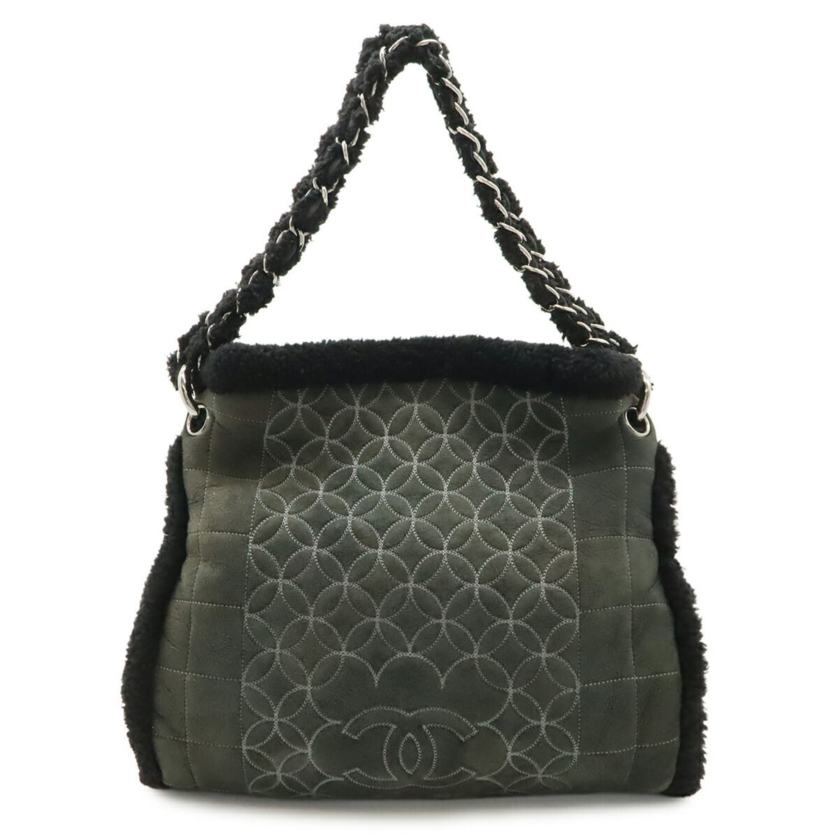 Chanel Mouton Black Gray Leather Shoulder Bag (Pre-Owned)