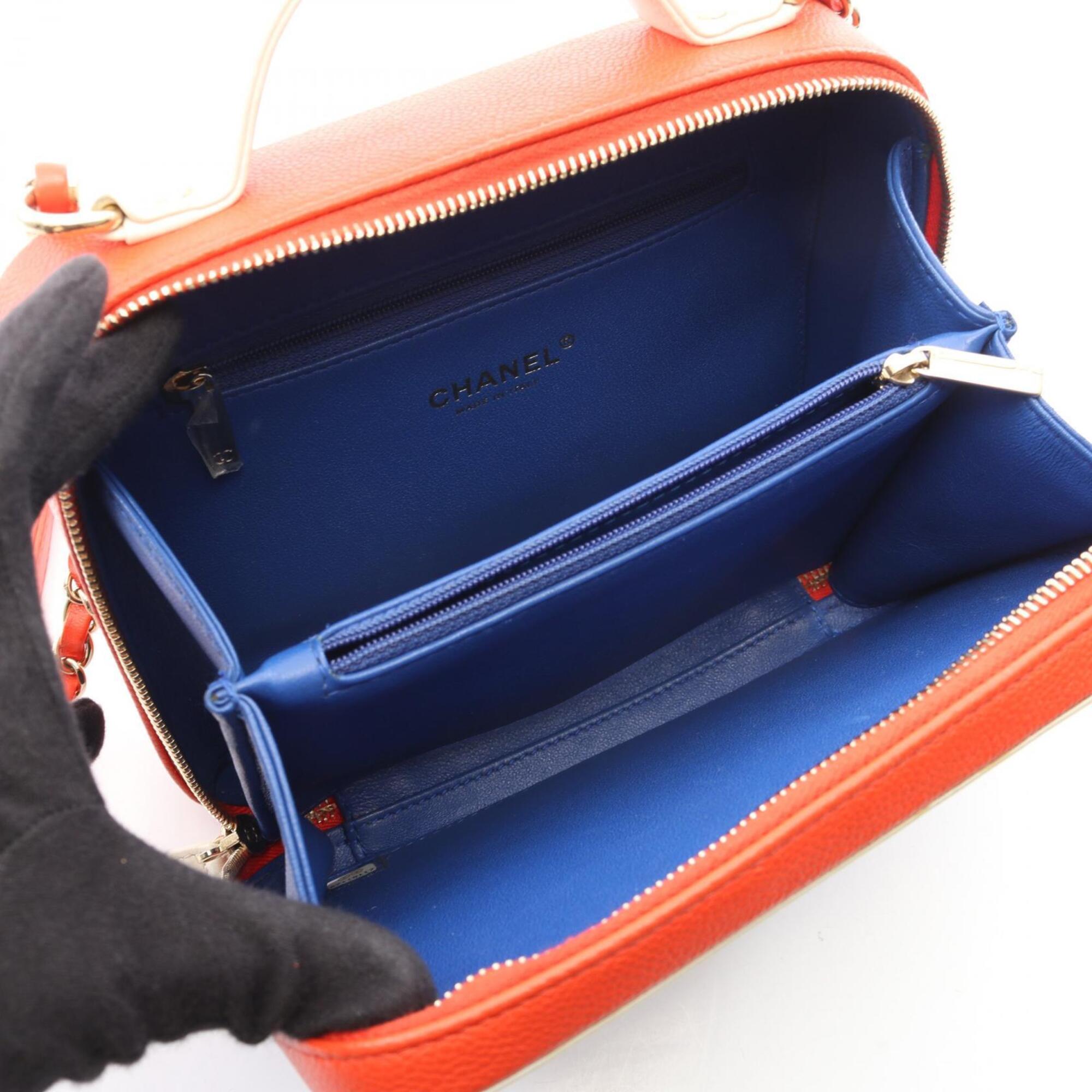 Chanel Blue Red Color White Grained Calfskin Handbag Shoulder Bag Vanity Bag (Pre-Owned)