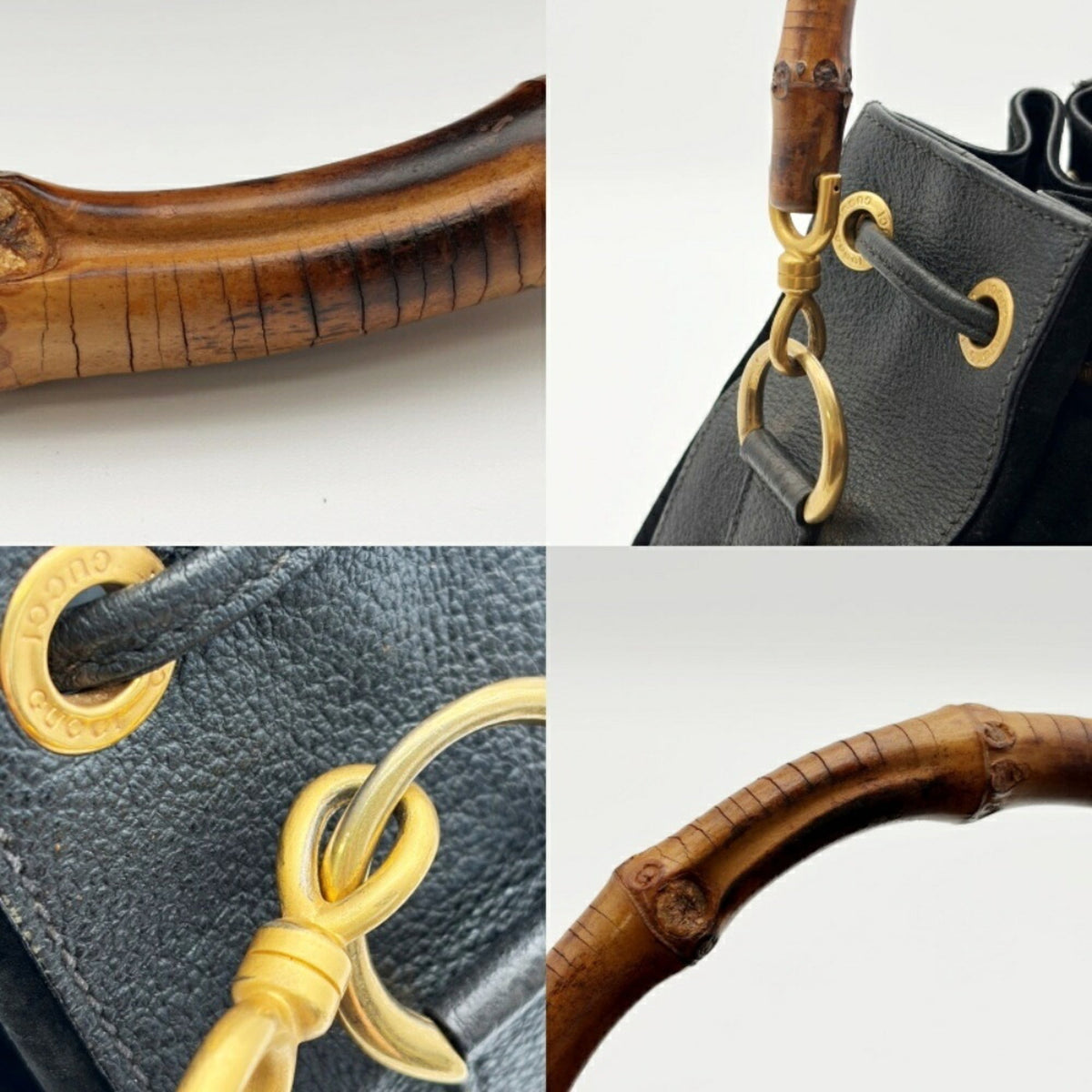 Gucci Black Bamboo Suede Leather Shoulder Bag (Pre-Owned)