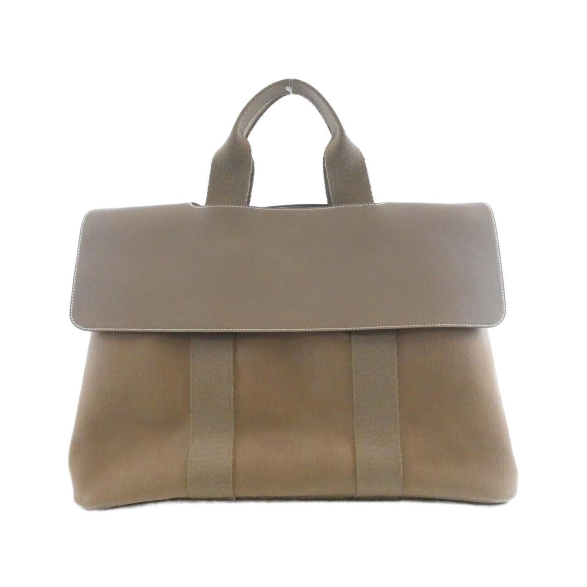 Hermes Etoupe Gray Toile Chevron Swift Leather Handbag (Pre-Owned)