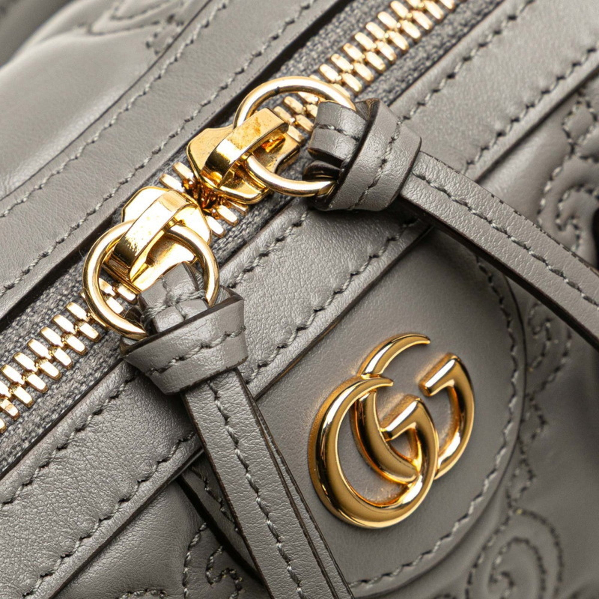 Gucci Gray Leather Boston Bag Shoulder Bag (Pre-Owned)