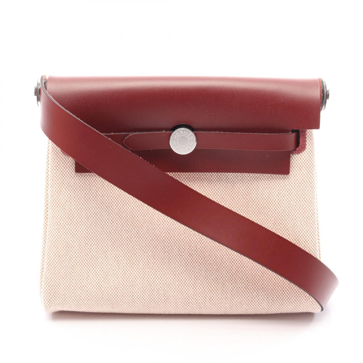 Hermes Bordeaux Ecru Ivory Rouge H Canvas Leather Shoulder Bag (Pre-Owned)