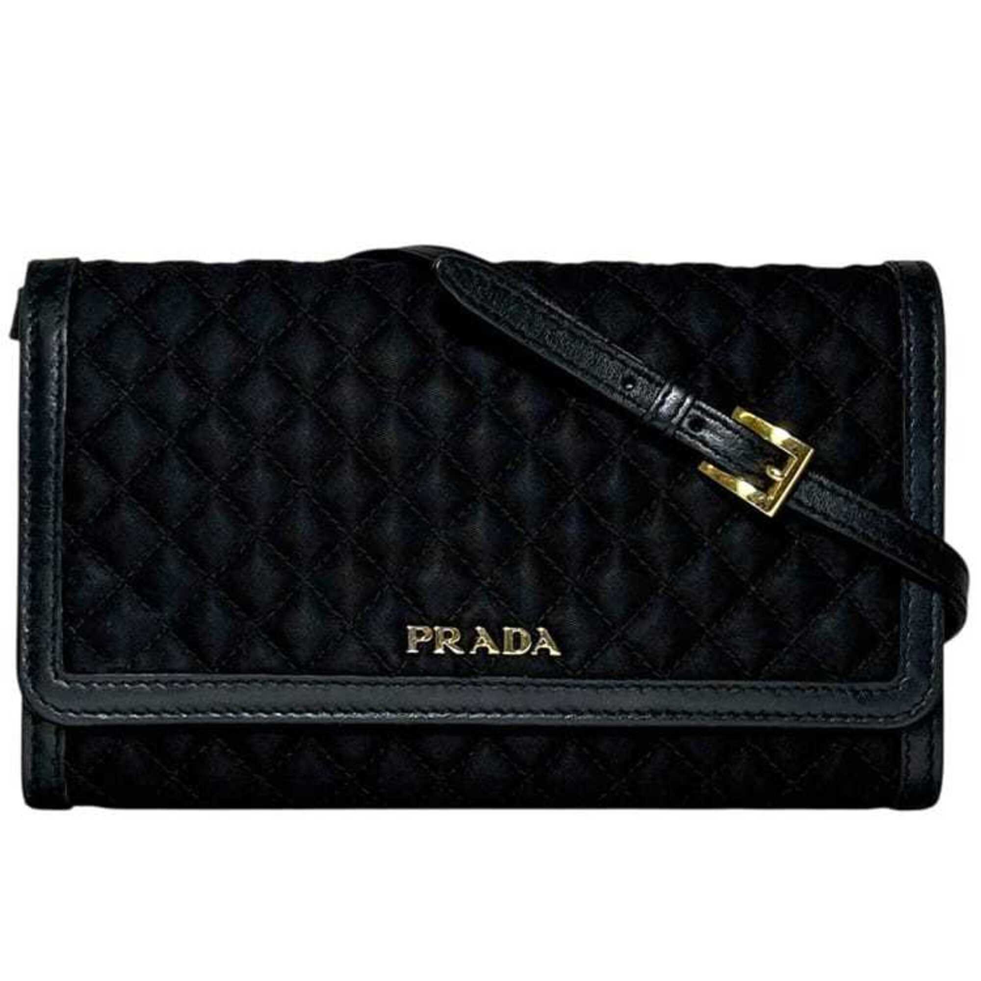 Prada Black Nero Nylon Leather Quilting Chain/Shoulder Wallet (Pre-Owned)