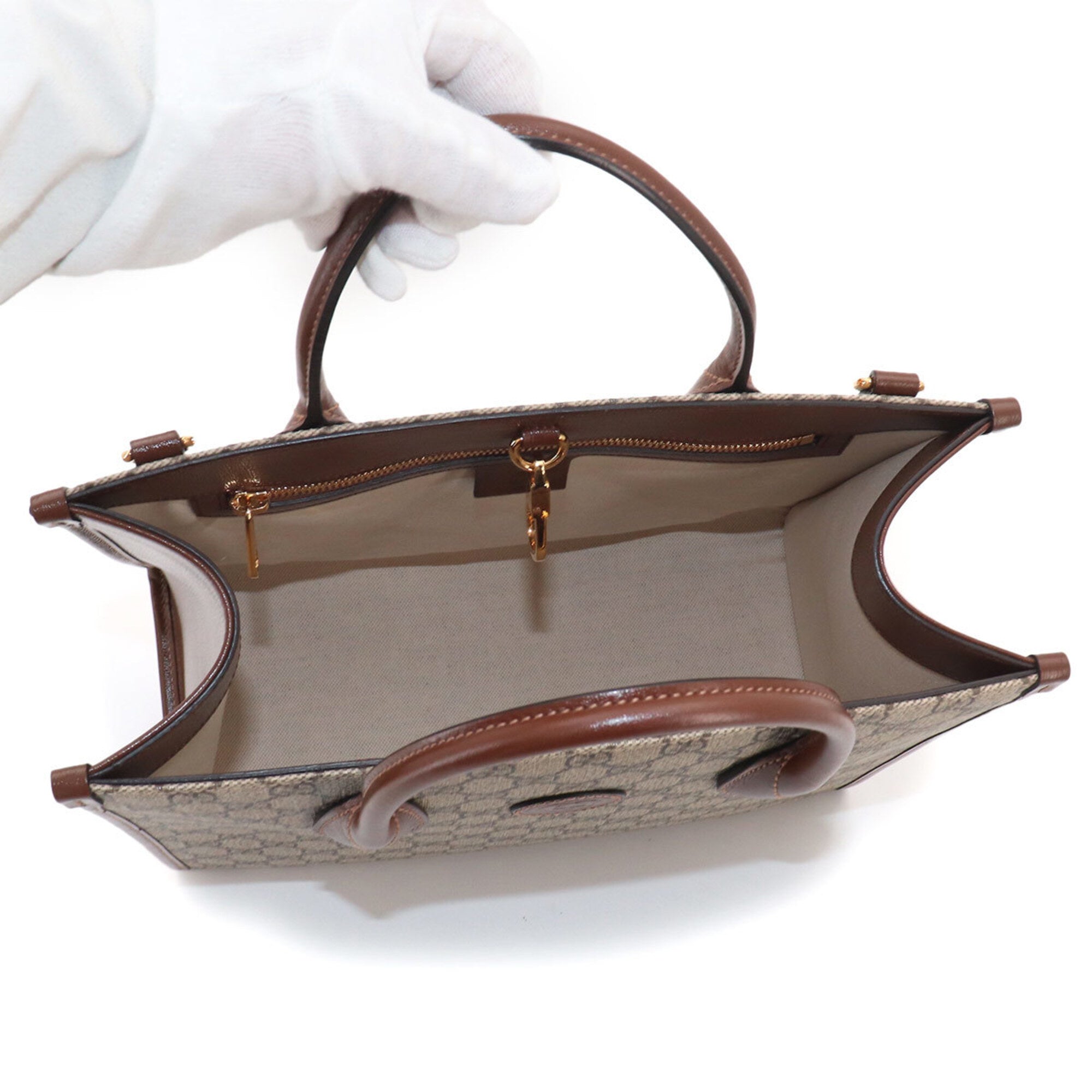 Gucci Beige Brown Gg Supreme Leather Handbag Tote Bag (Pre-Owned)