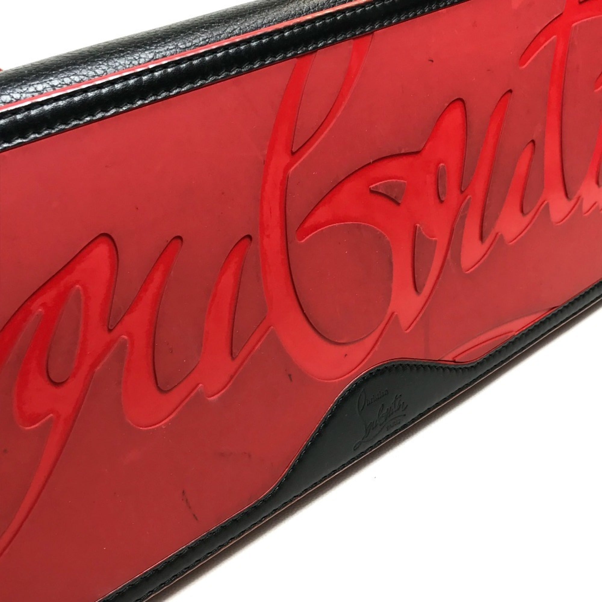 Christian Louboutin Black Red Color Leather Shoulder Bag Tote Bag (Pre-Owned)
