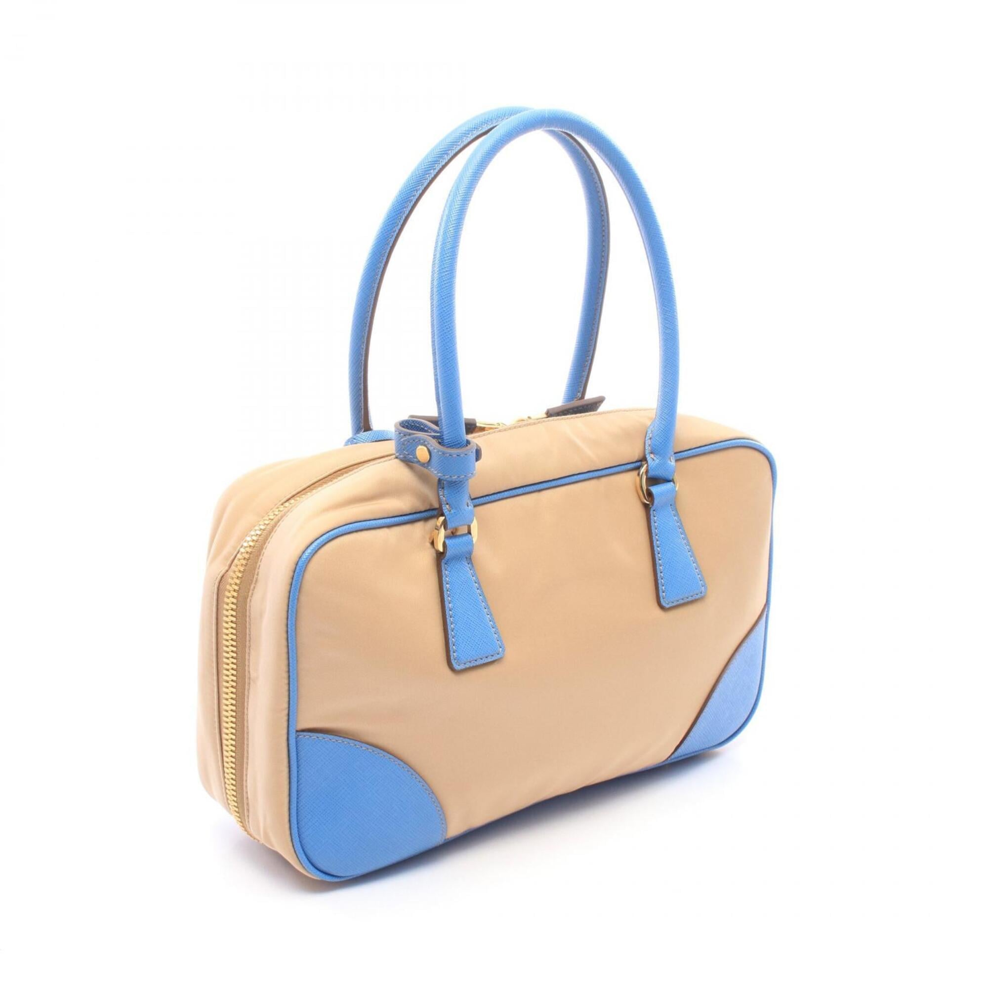 Prada Beige Blue Nylon Leather Handbag (Pre-Owned)