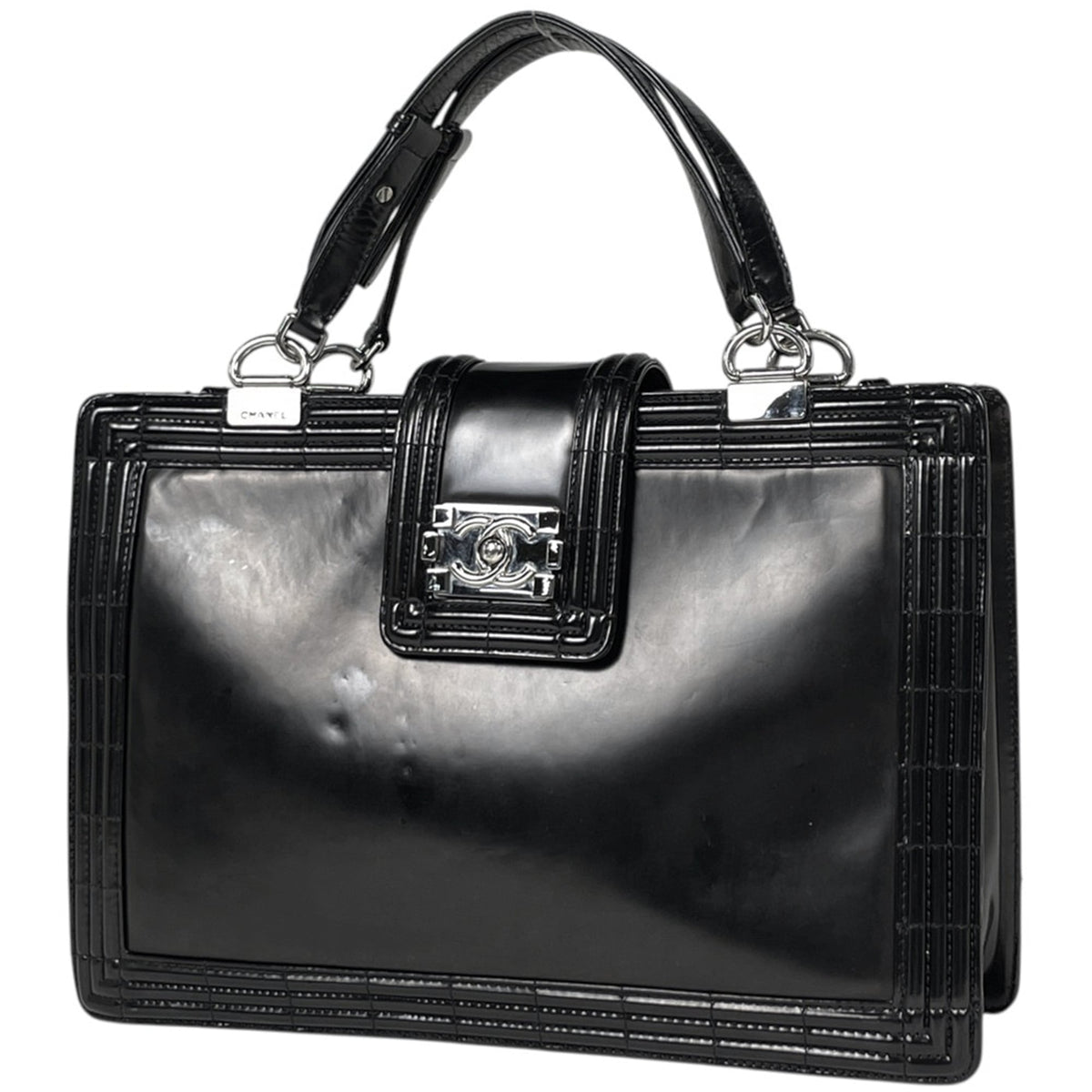 Chanel Boy Chanel Black Leather Handbag Shoulder Bag (Pre-Owned)