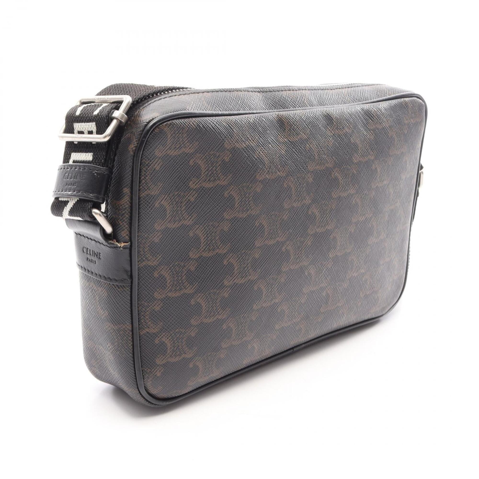 Celine Black Brown Coated Canvas Pvc Leather Handbag Messenger Bag Shoulder Bag (Pre-Owned)