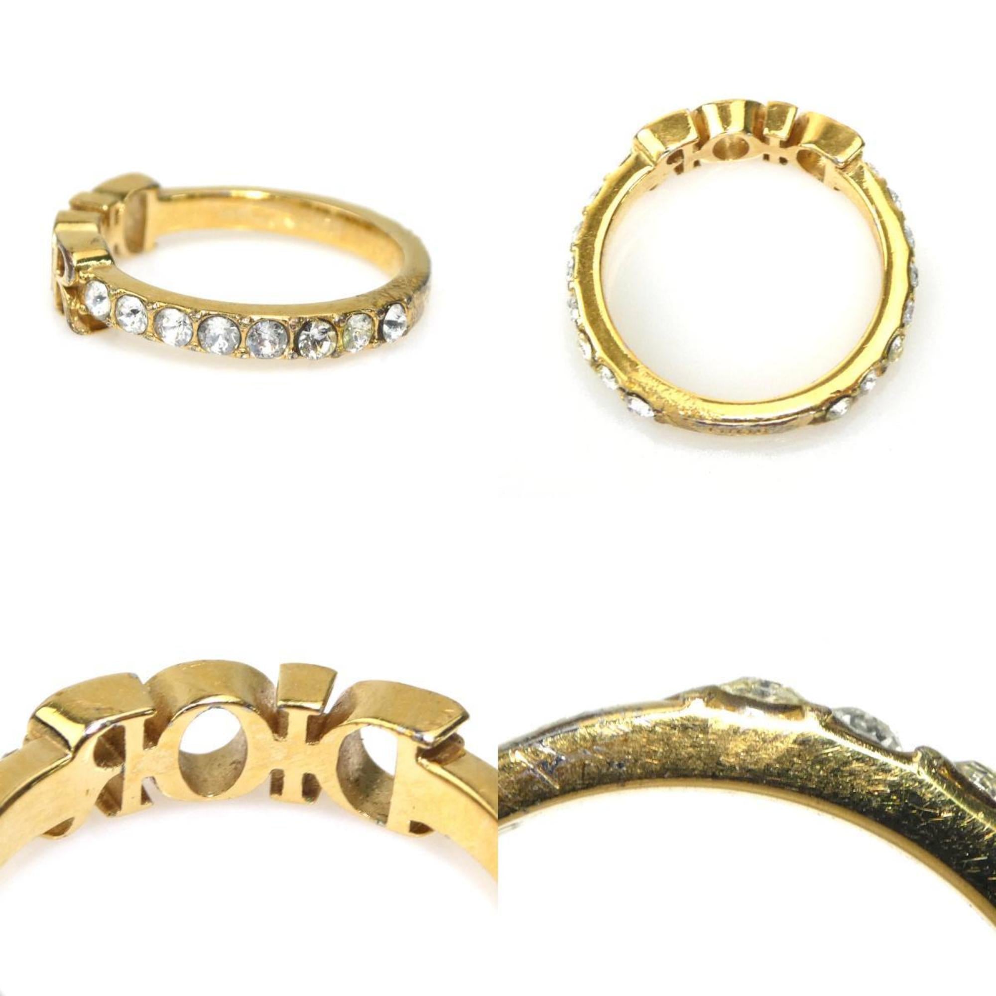Christian Dior Gold Metal Rhinestone Band Ring (Pre-Owned)