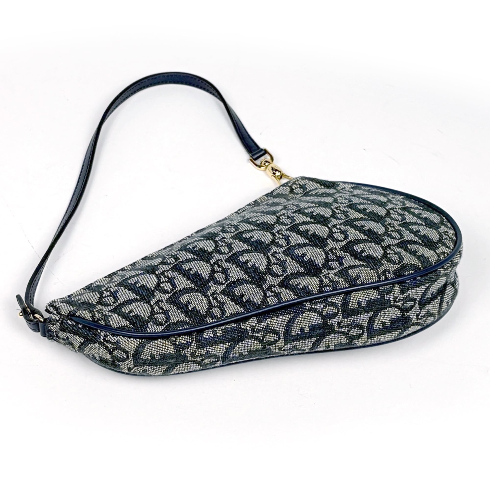 Christian Dior Navy Canvas Leather Saddle Bag Shoulder Bag (Pre-Owned)