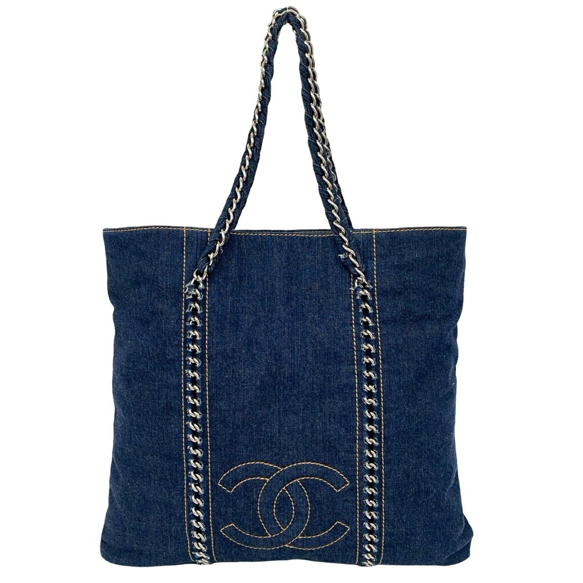 Chanel Denim Blue Denim Handbag Shoulder Bag Tote Bag (Pre-Owned)