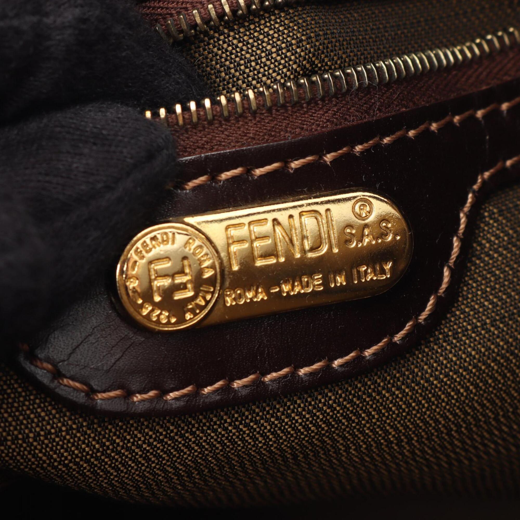 Fendi Zucca Brown Canvas Leather Handbag (Pre-Owned)