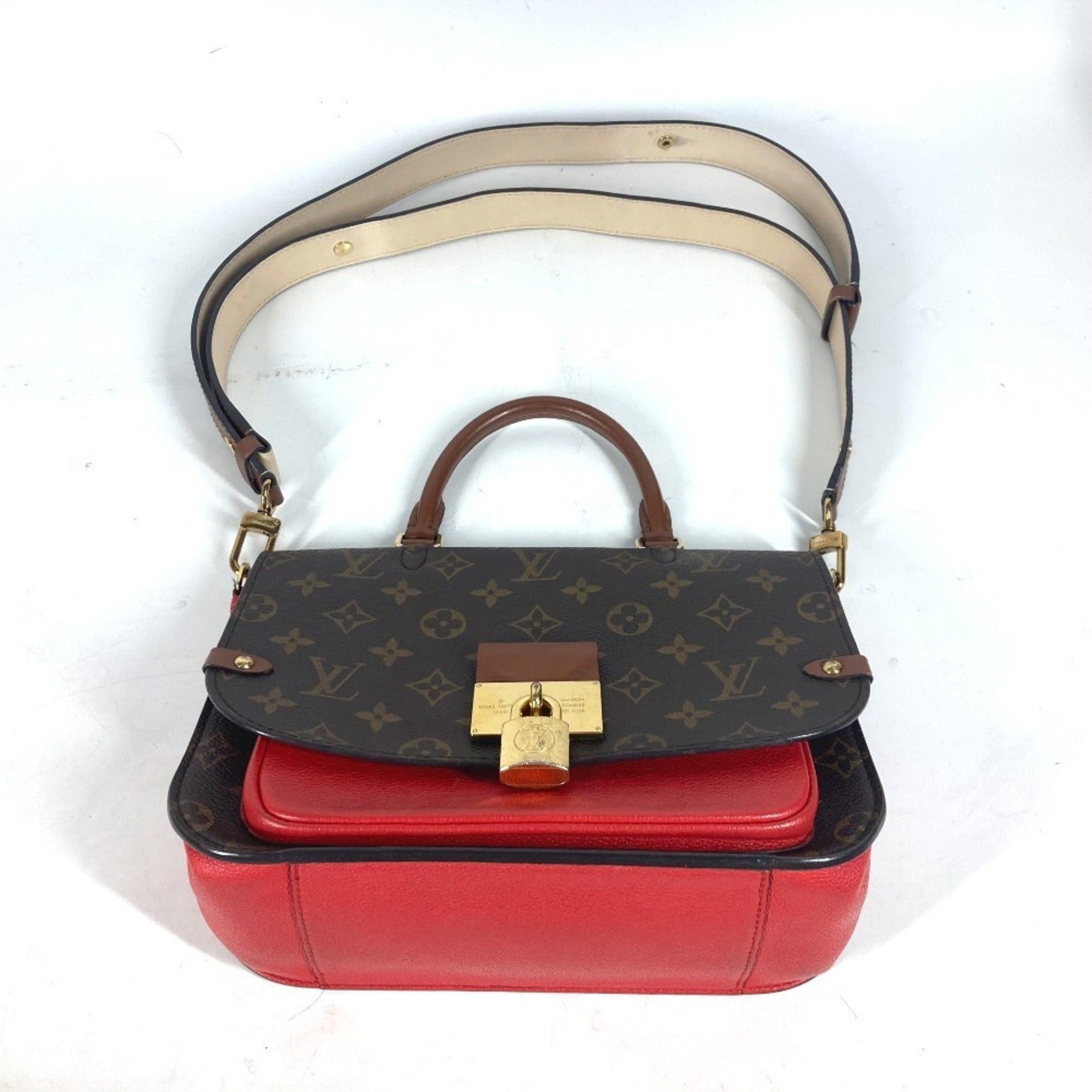 Louis Vuitton Brown Red Color Monogram Handbag Shoulder Bag Tote Bag (Pre-Owned)