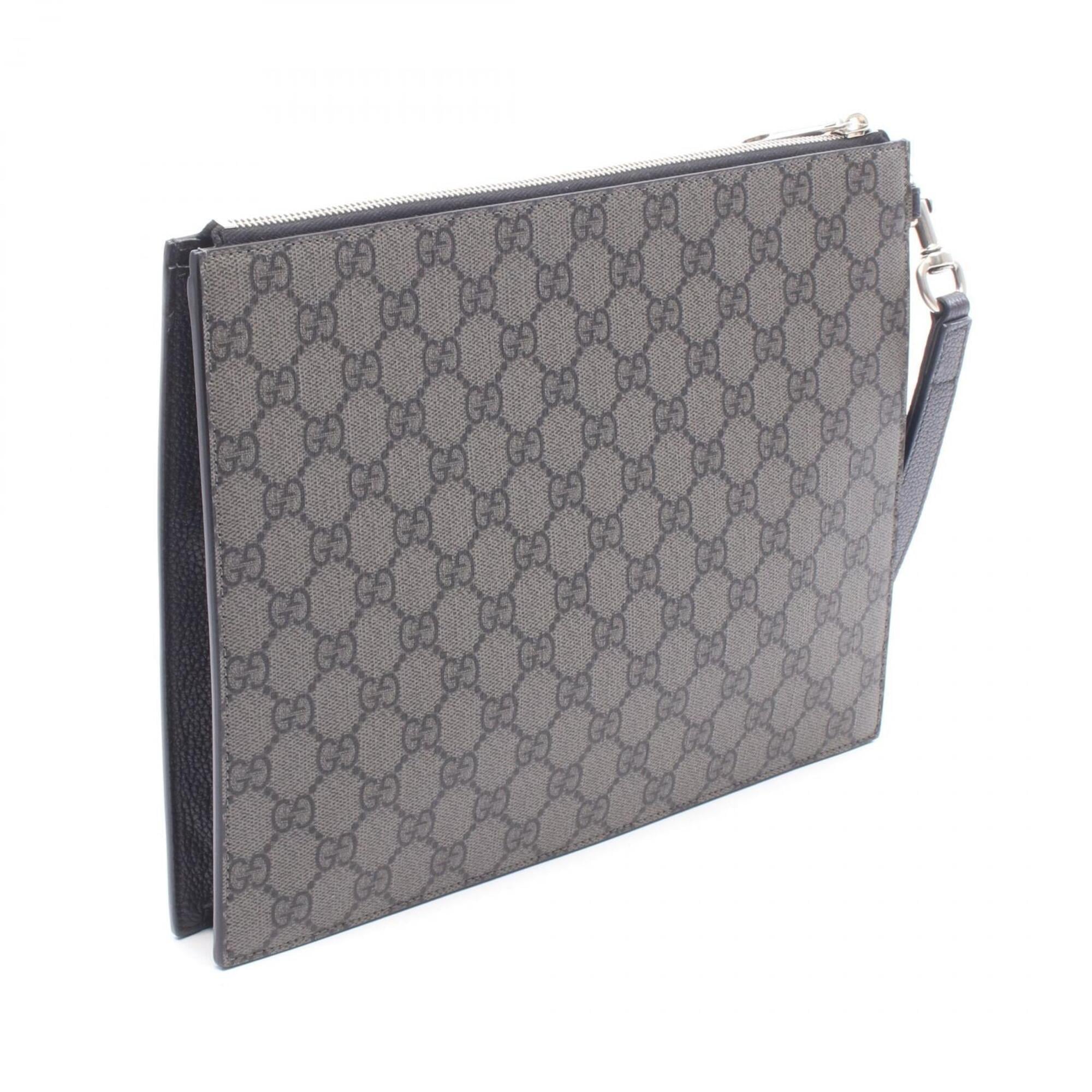 Gucci Black Gray Pvc Coated Canvas Leather Clutch Bag Handbag (Pre-Owned)