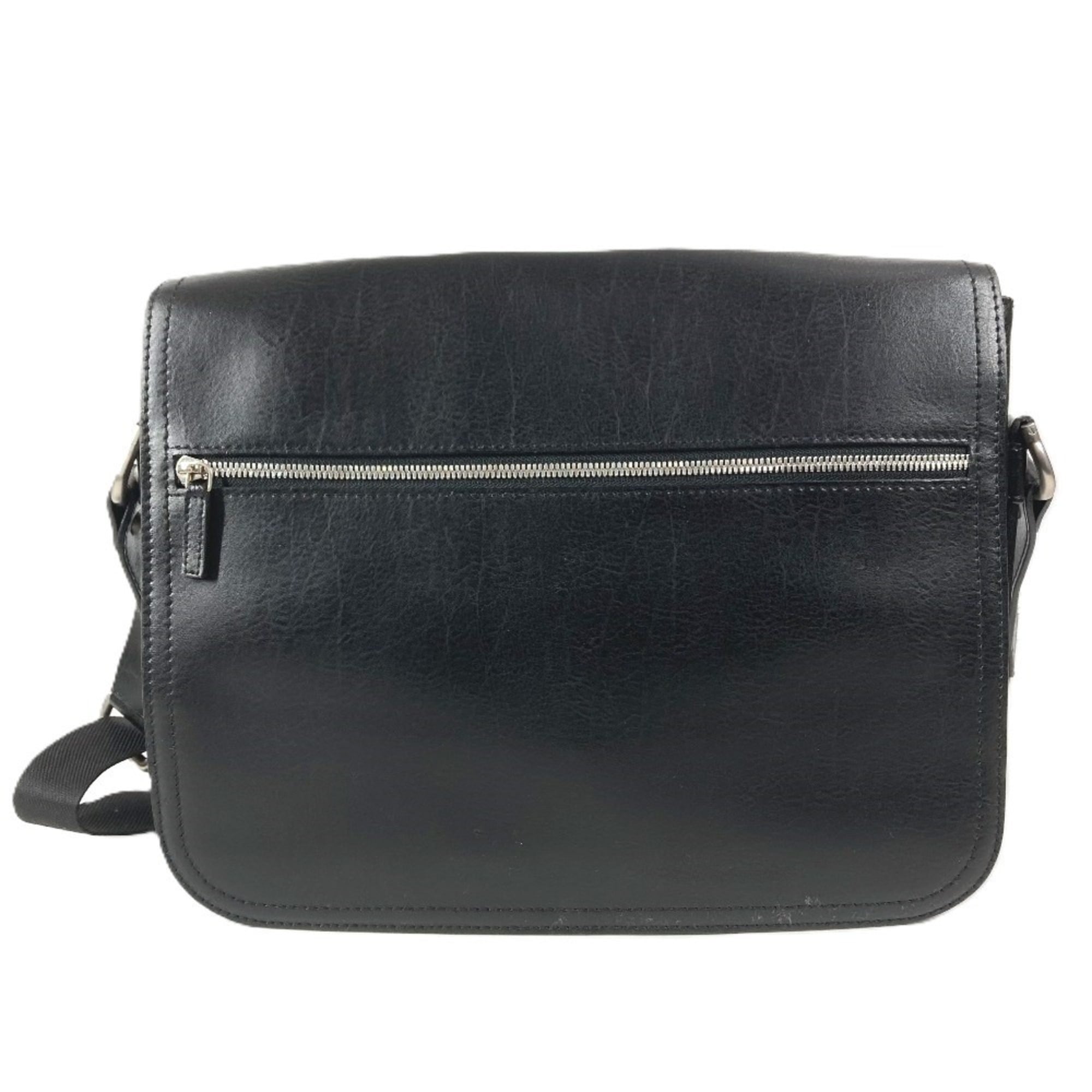Salvatore Ferragamo Black Leather Messenger Bag Shoulder Bag (Pre-Owned)