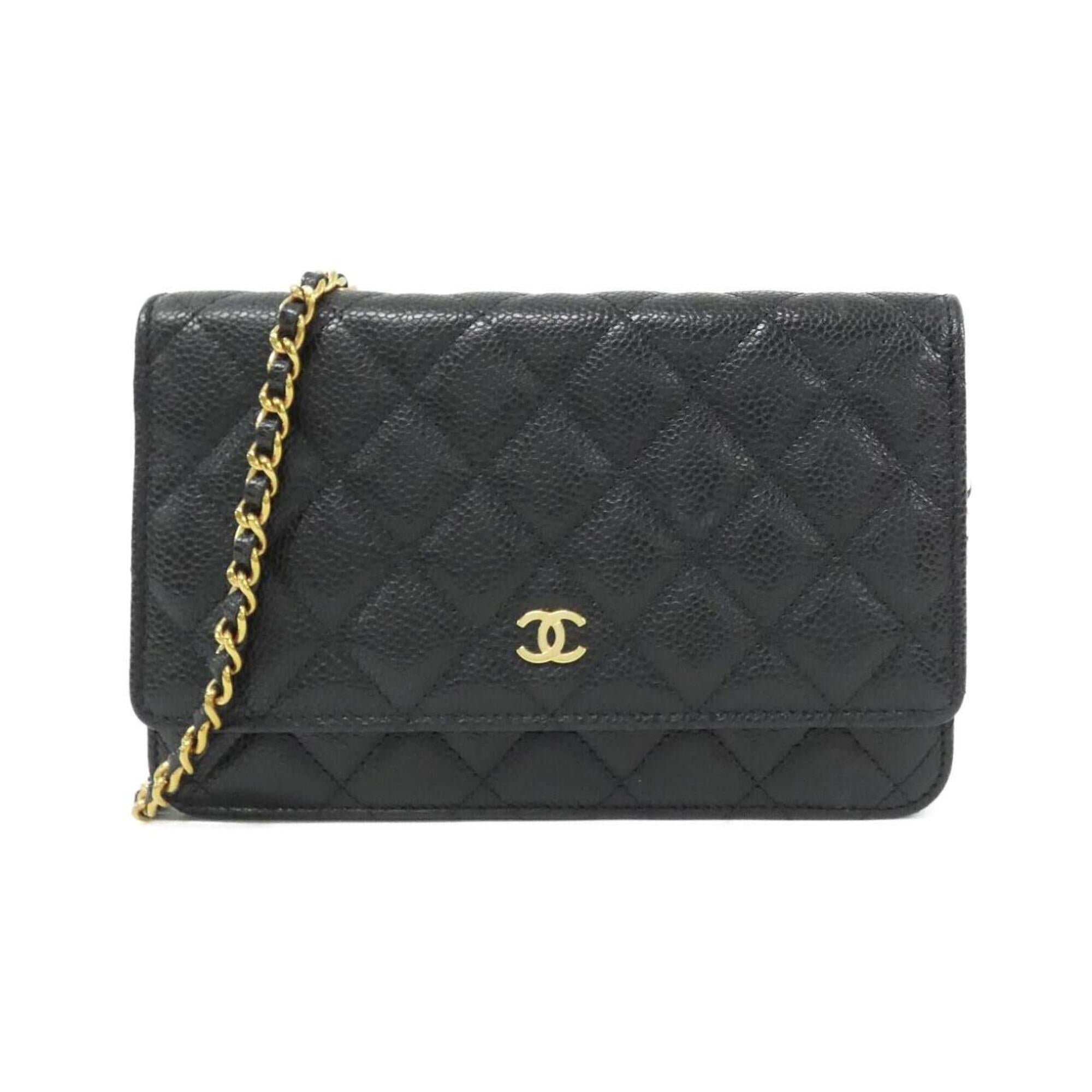 Chanel Black Bordeaux Grained Calfskin Chain/Shoulder Wallet (Pre-Owned)