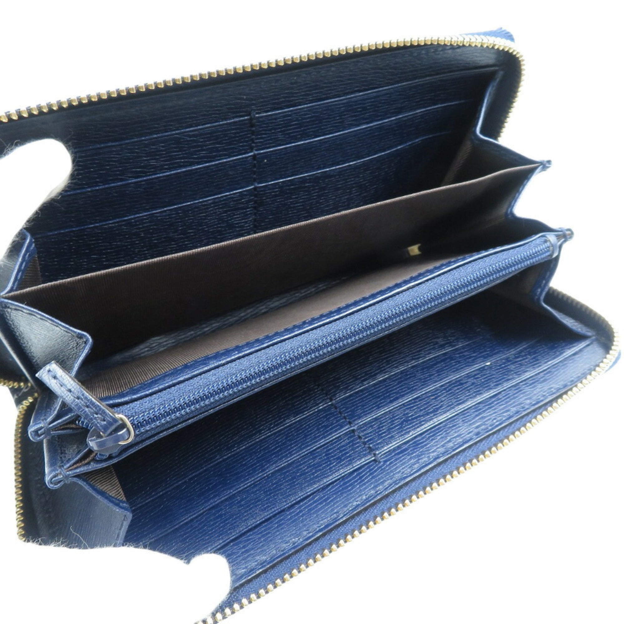 Gucci Black Navy Red Color Leather Long Wallet (Bi-Fold) (Pre-Owned)